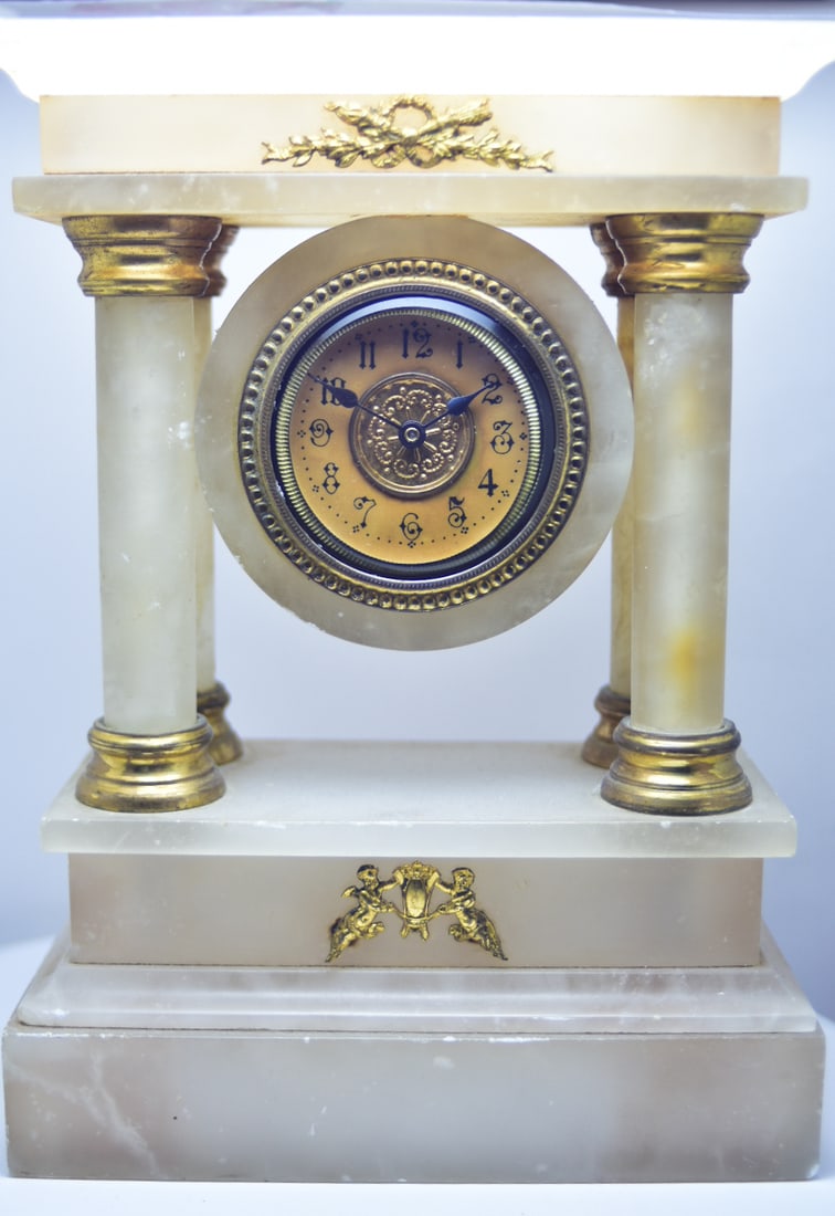 French Neoclassical Architectural Onyx Portico Gilt-Metal Mounted Mantel Clock with Gilt Bronze (1 of 5)
