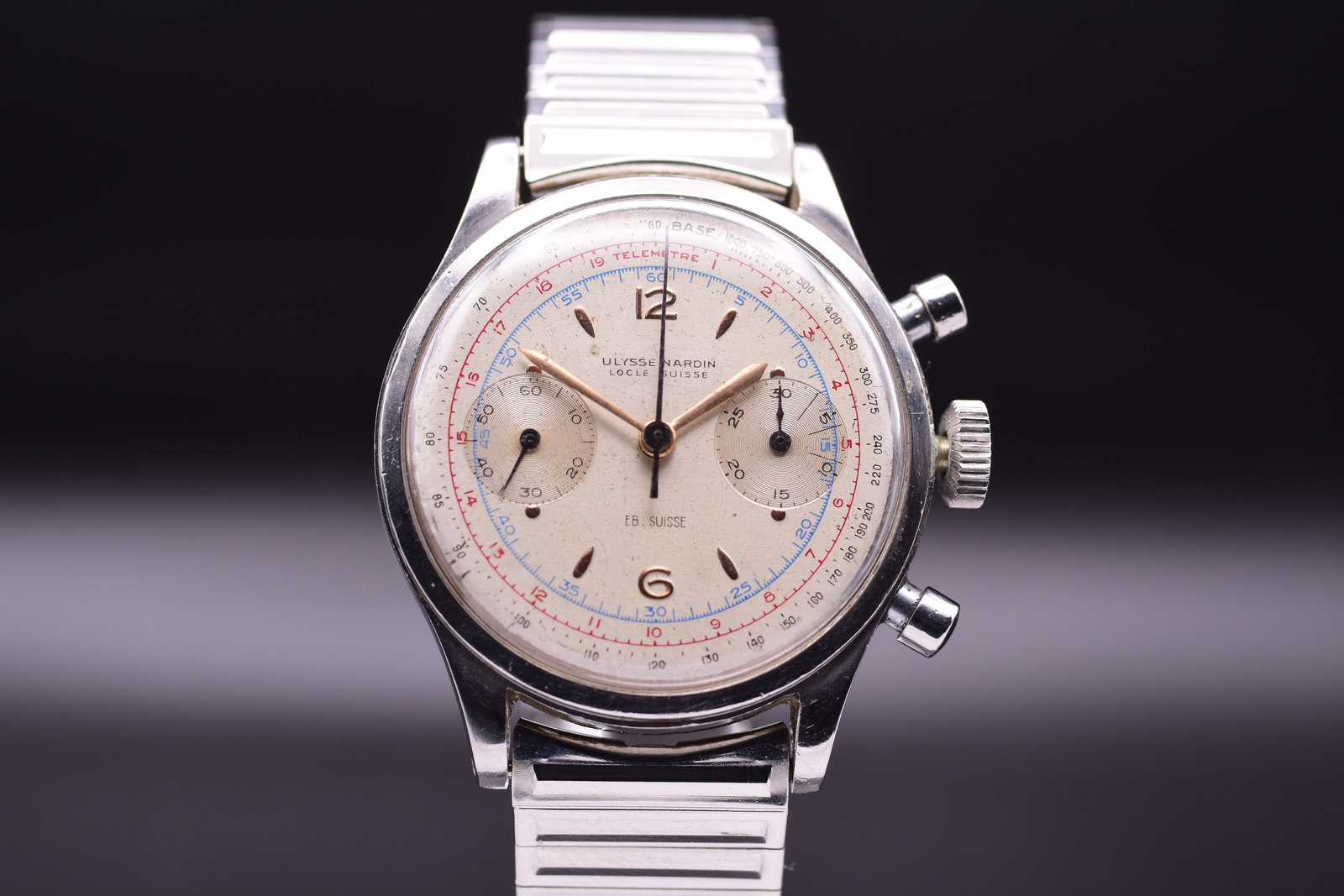 Ulysse Nardin Locle Suisse 'Télémètre Chronographe' Chronograph, Aviator-Surveyor C.1945: Ulysse Nardin Locle Suisse 'Télémètre Chronographe' Chronograph, Aviator-Surveyor C.1945 Men's Wristwatch This exquisite Ulysse Nardin Telemetre Chronograph is a masterpiece of mid-century Swiss ho