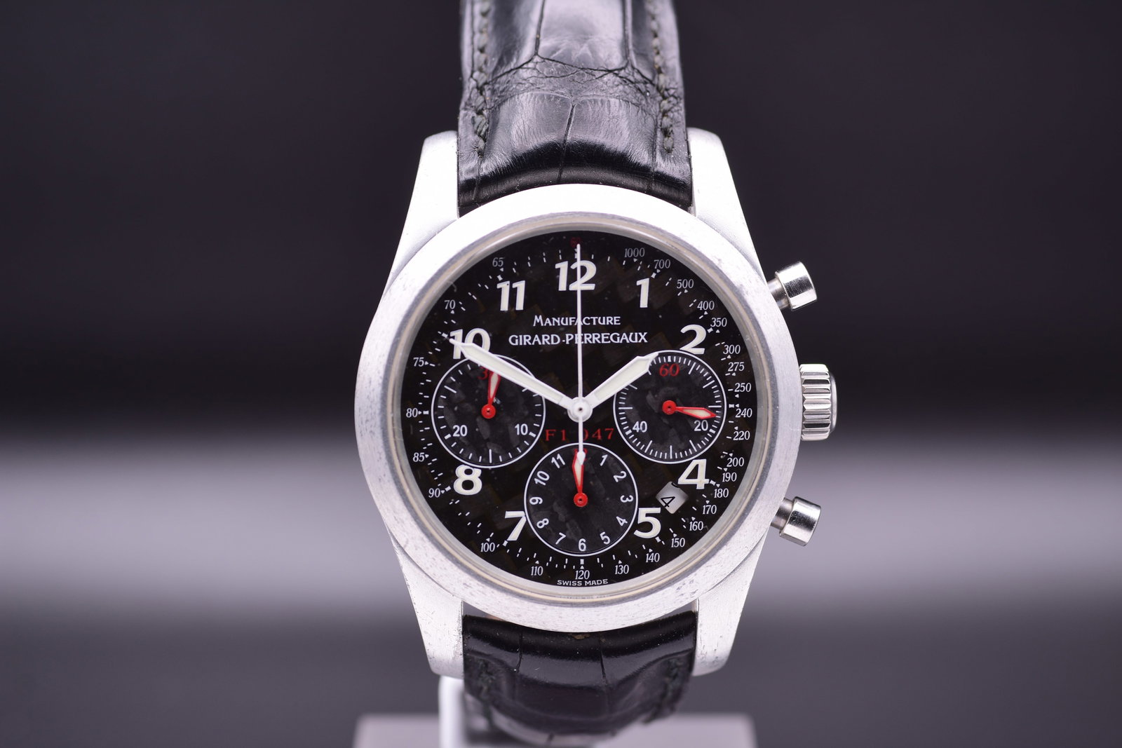 Girard-Perregaux Limited Edition Prototype 'Pre-Series' Run, Rare Aluminium Case Cast From Michael S: Girard-Perregaux Limited Edition Prototype 'Pre-Series' Run, Rare Aluminium Case Cast From Michael Schumacher's Car Engine Block, Automatic Chronograph 'F1 047' Wristwatch with Date and Carbon Fibre D