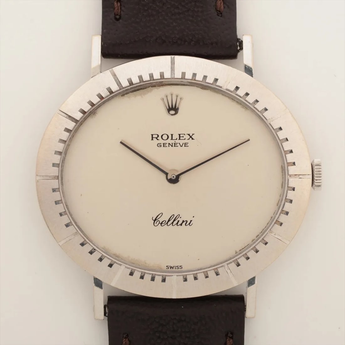 Rolex Cellini Rare Dress Watch 18k White Gold Ref 4083 C 1974: An exceptionally elegant and slim gentleman's vintage Rolex Cellini manual-wind dress wristwatch (Reference: 4083), dating to 1974 based on its verified ""359"" serial number prefix. The horizontal ov