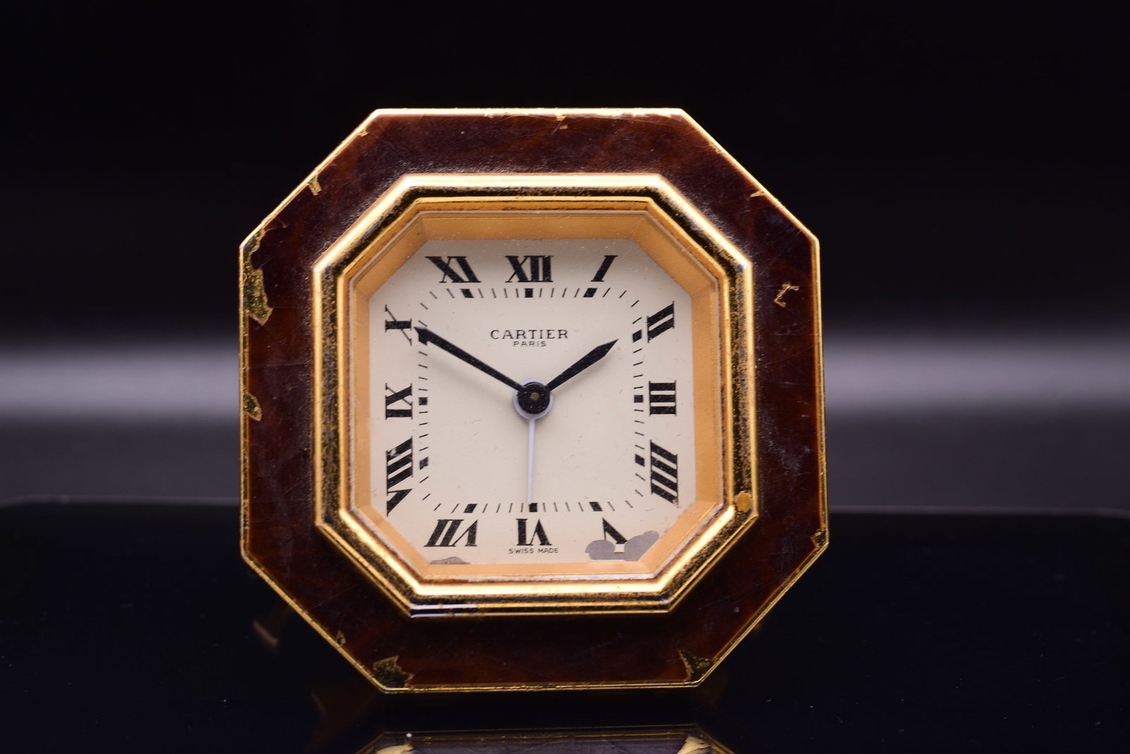 A Fine Cartier Gold Gilt and Burgundy Enamel Octagonal Travel Alarm Clock, Circa 1980 (1 of 6)