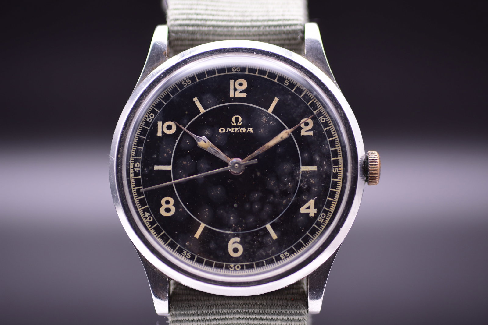 Omega Pre-WWII Military Style Steel Wristwatch Sterile Black Patina Dial Rare Calibre 23.4 SC (1 of 7)