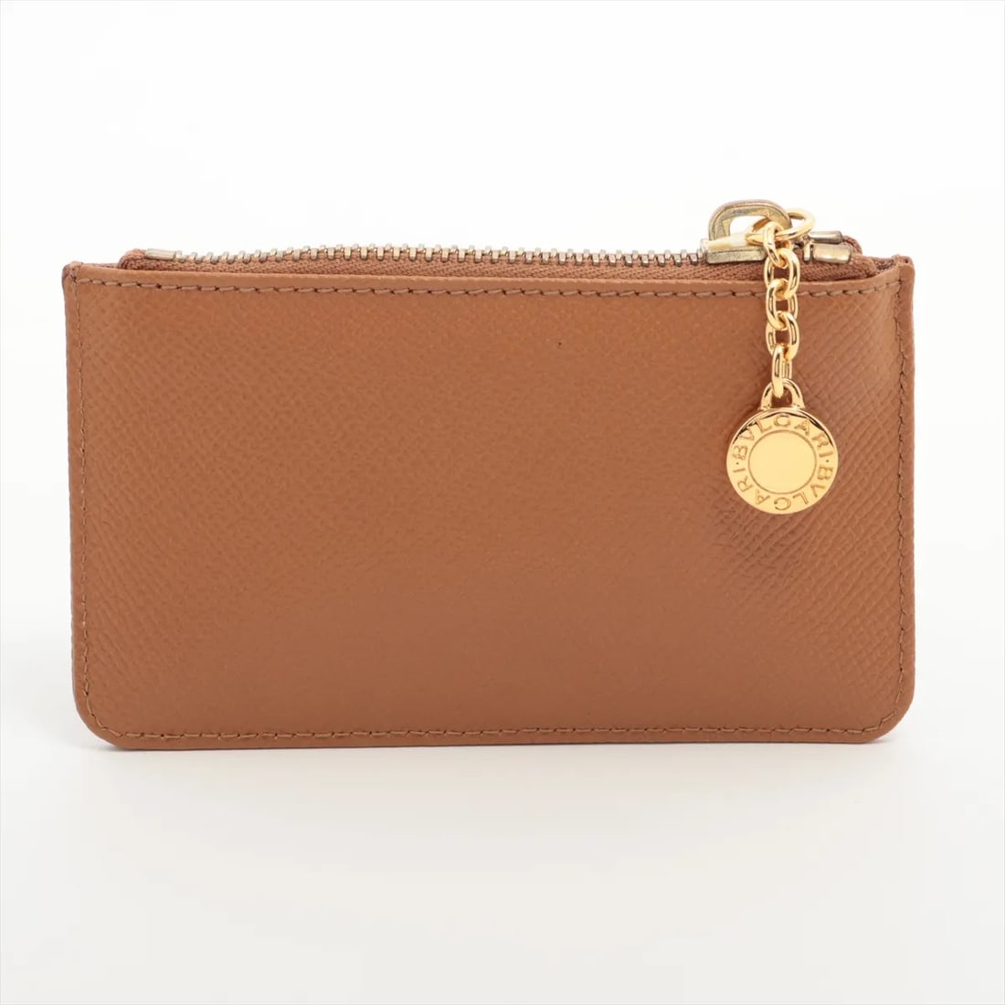 Bvlgari Grained Calfskin Tan Leather Zipped Coin Pouch Gold Plated Hardware (1 of 6)