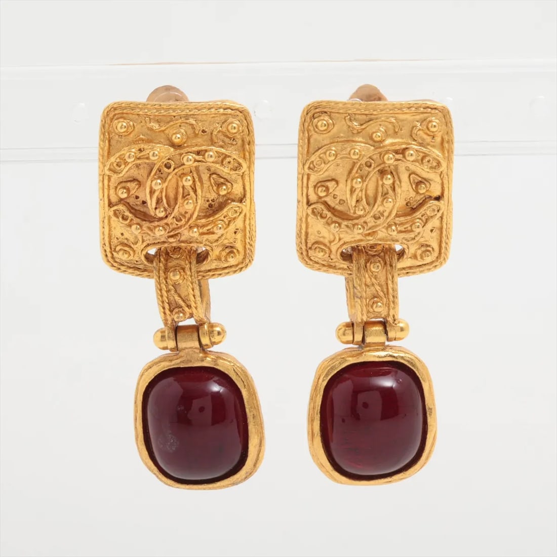 Chanel CC Coco "Door Knocker" Earrings 94A Red Gripoix & Gold-Plated Drop Earrings (1 of 5)