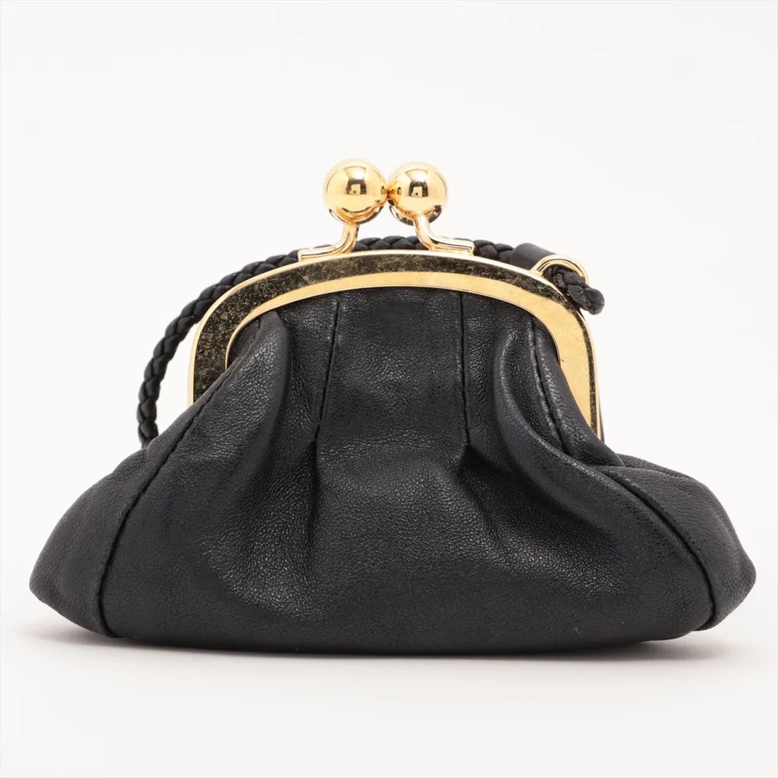 Miu Miu Black Nappa Leather Kiss Lock Coin Purse with Braided Strap (1 of 5)