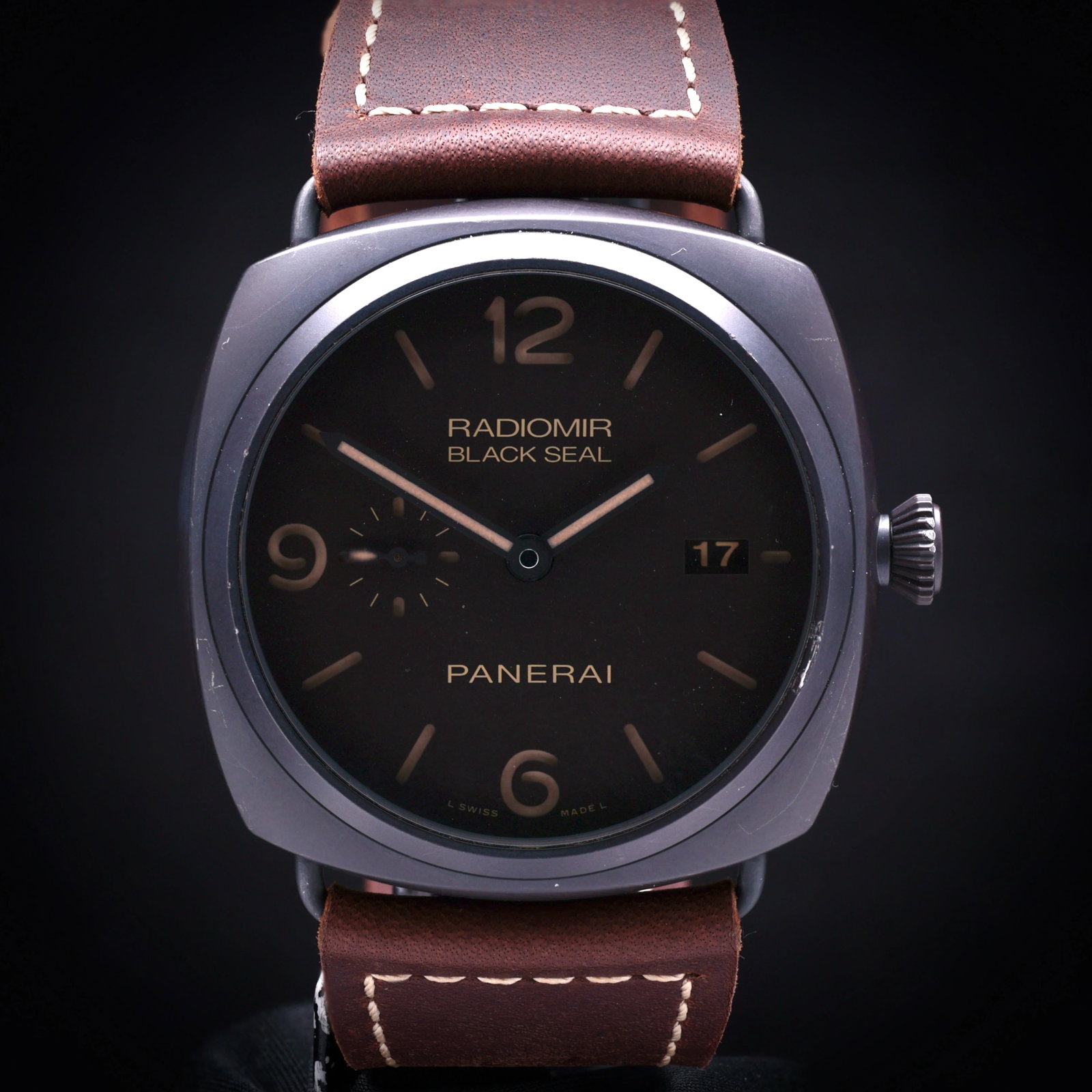 Panerai Radiomir Composite 3 Days PAM00505 Year 2013 Limited Edition Matte Brown Dial Exhibition: Title: Panerai Radiomir Composite 3 Days PAM00505 Year 2013 Limited Edition Matte Brown Dial Exhibition Back Catalogue Description: A fine and rare limited edition gentlemans cushion shaped matte dark