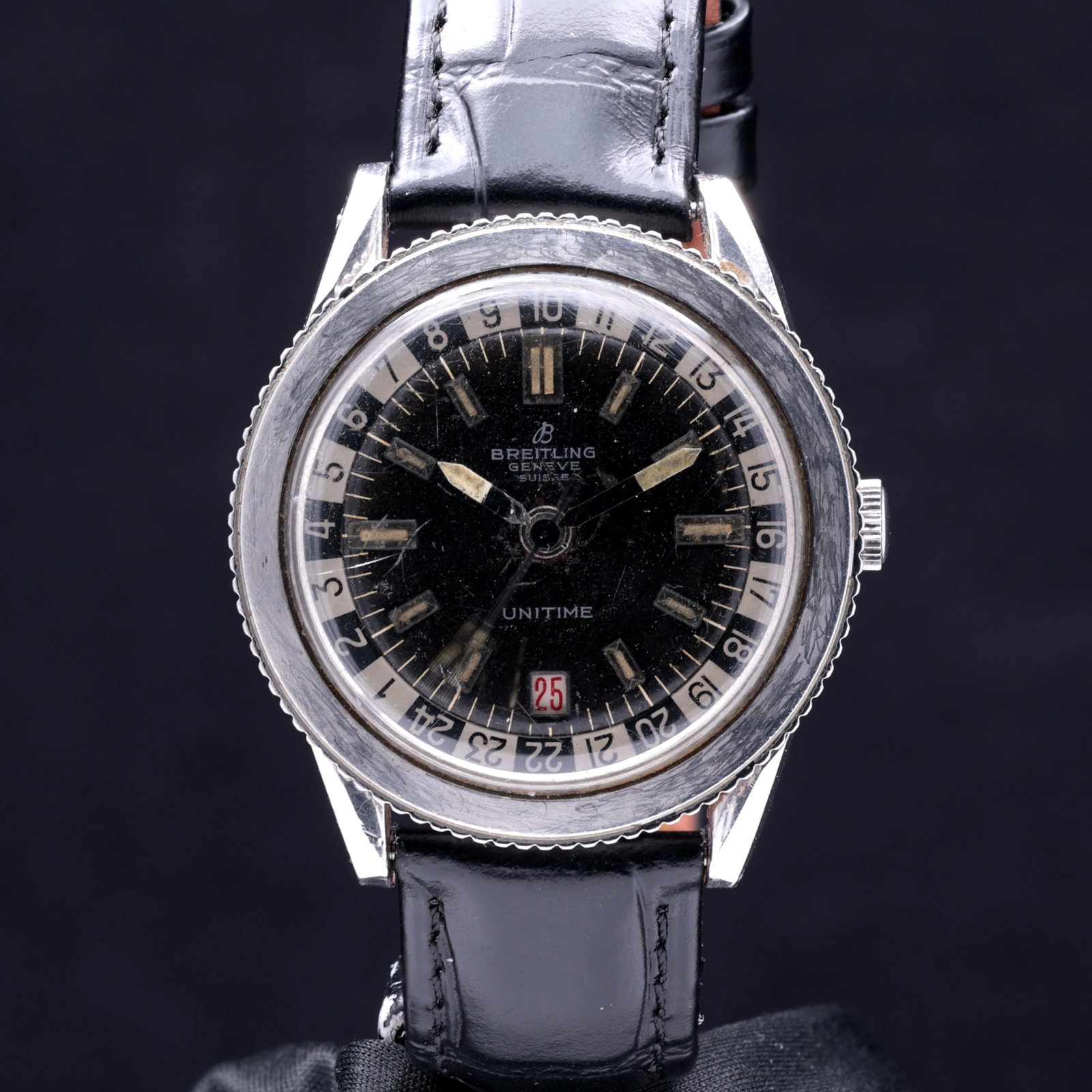 Breitling Unitime 2610 Matte Black Dial Rotating 24 Hour Bezel Date Window 1960 (1 of 8)
