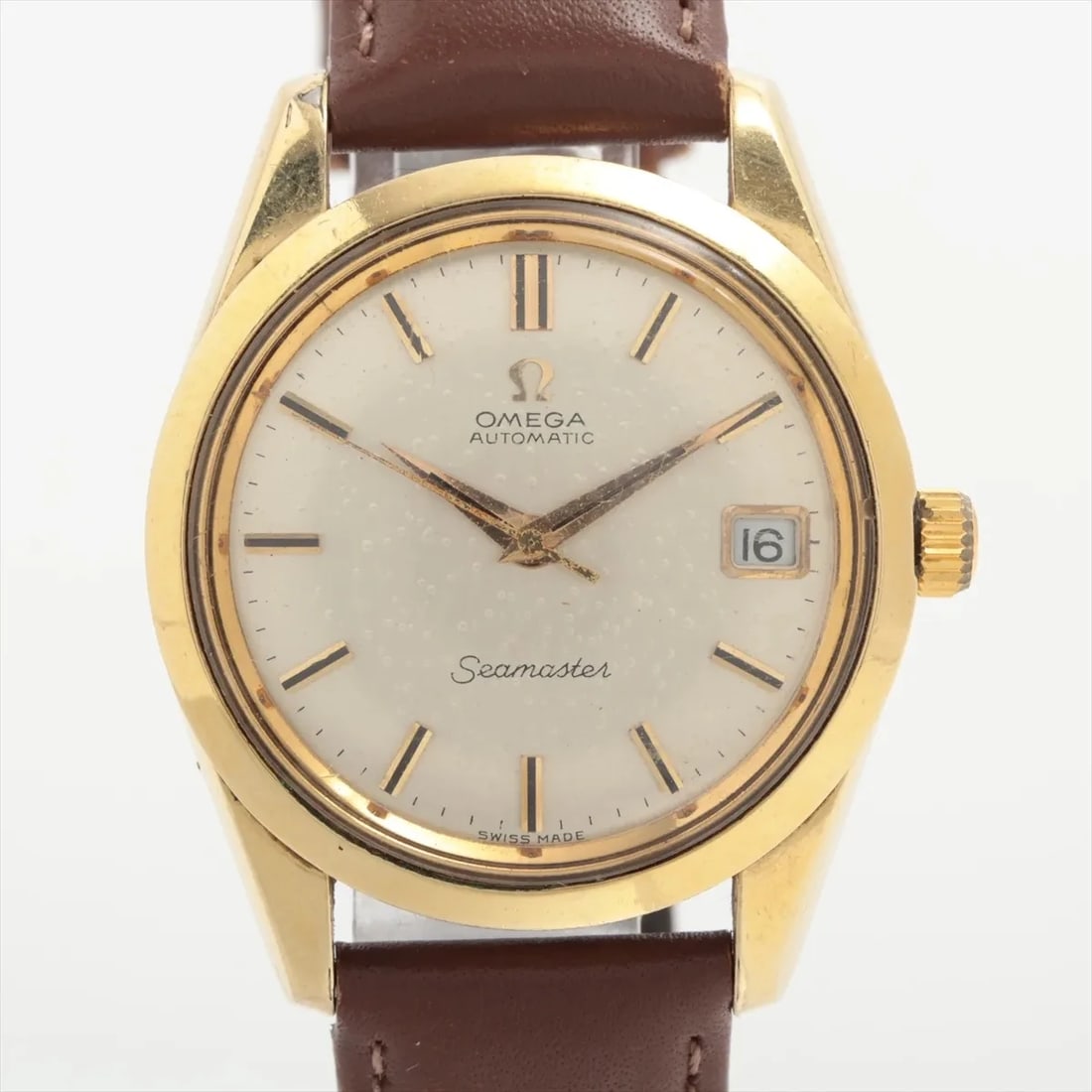 Omega Seamaster Automatic Gold Plated Wristwatch Silver Dial Seahorse Caseback 1960s: Title: Omega Seamaster Automatic Gold Plated Wristwatch Silver Dial Seahorse Caseback 1960s Catalogue Description: Omega Seamaster automatic wristwatch featuring a 35mm gold plated case with a stainle