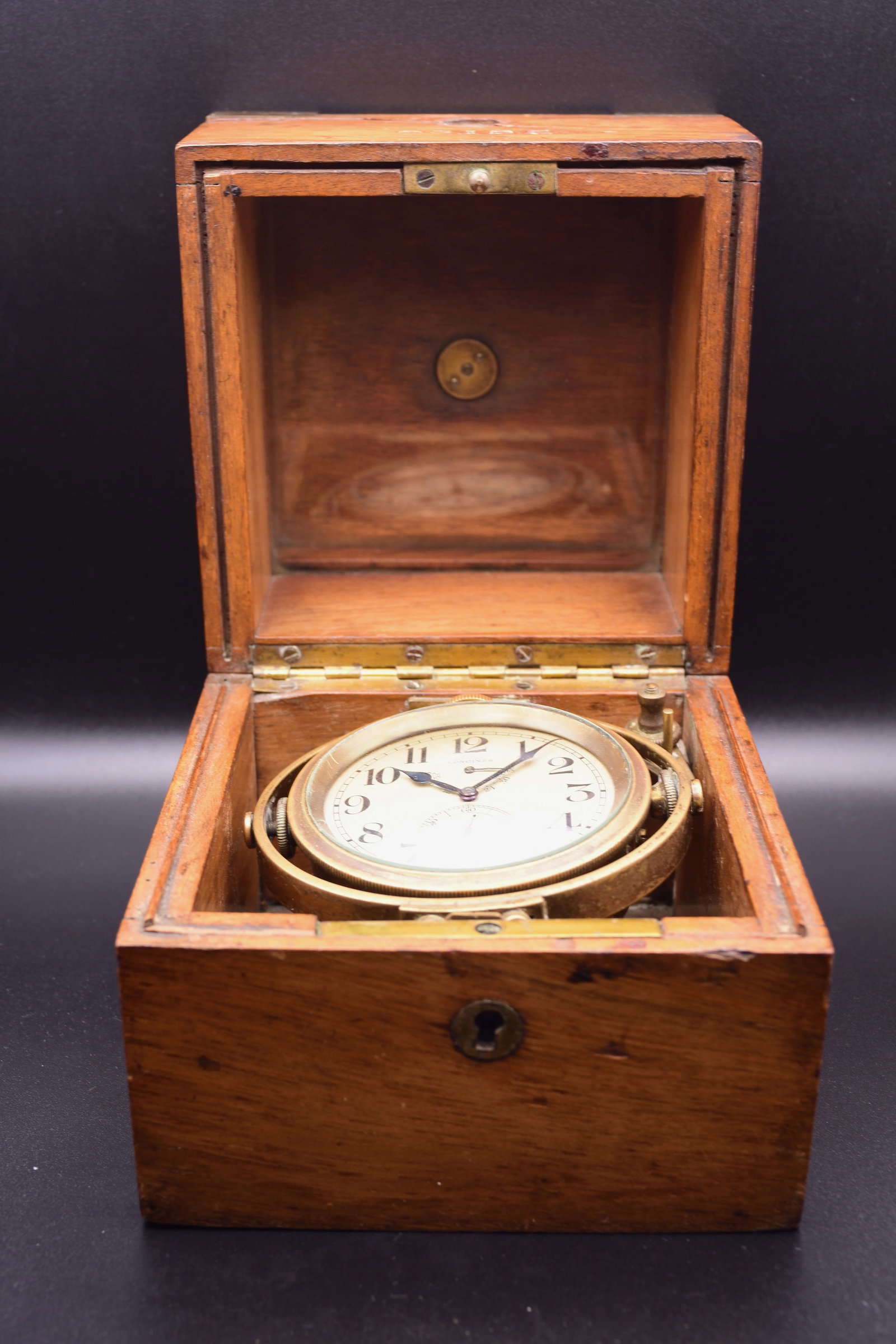 Longines Gimballed Deck Chronometer Mahogany Cased Silvered Up Down Dial 1935: #REF!