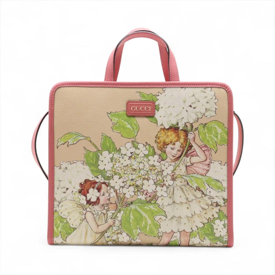 Gucci Higuchi Yuko Rabbit Print Tote Bag GG Supreme Pink Leather Trim Original Accessories 2020: Gucci Higuchi Yuko Rabbit Print Tote Bag GG Supreme Pink Leather Trim Original Accessories 2020A limited edition coated canvas two way handbag from the collaboration with Tokyo based artist Higuchi Yu