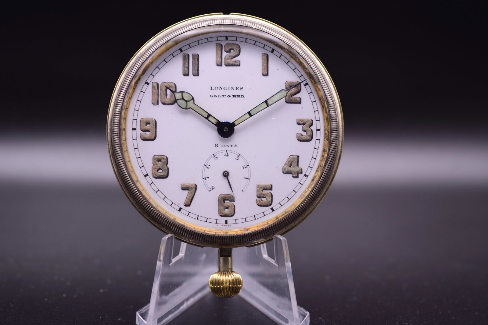 Longines Goliath 8 Day Pocket Watch Galt and Bro White Enamel Dial Power Reserve 1922: #REF!