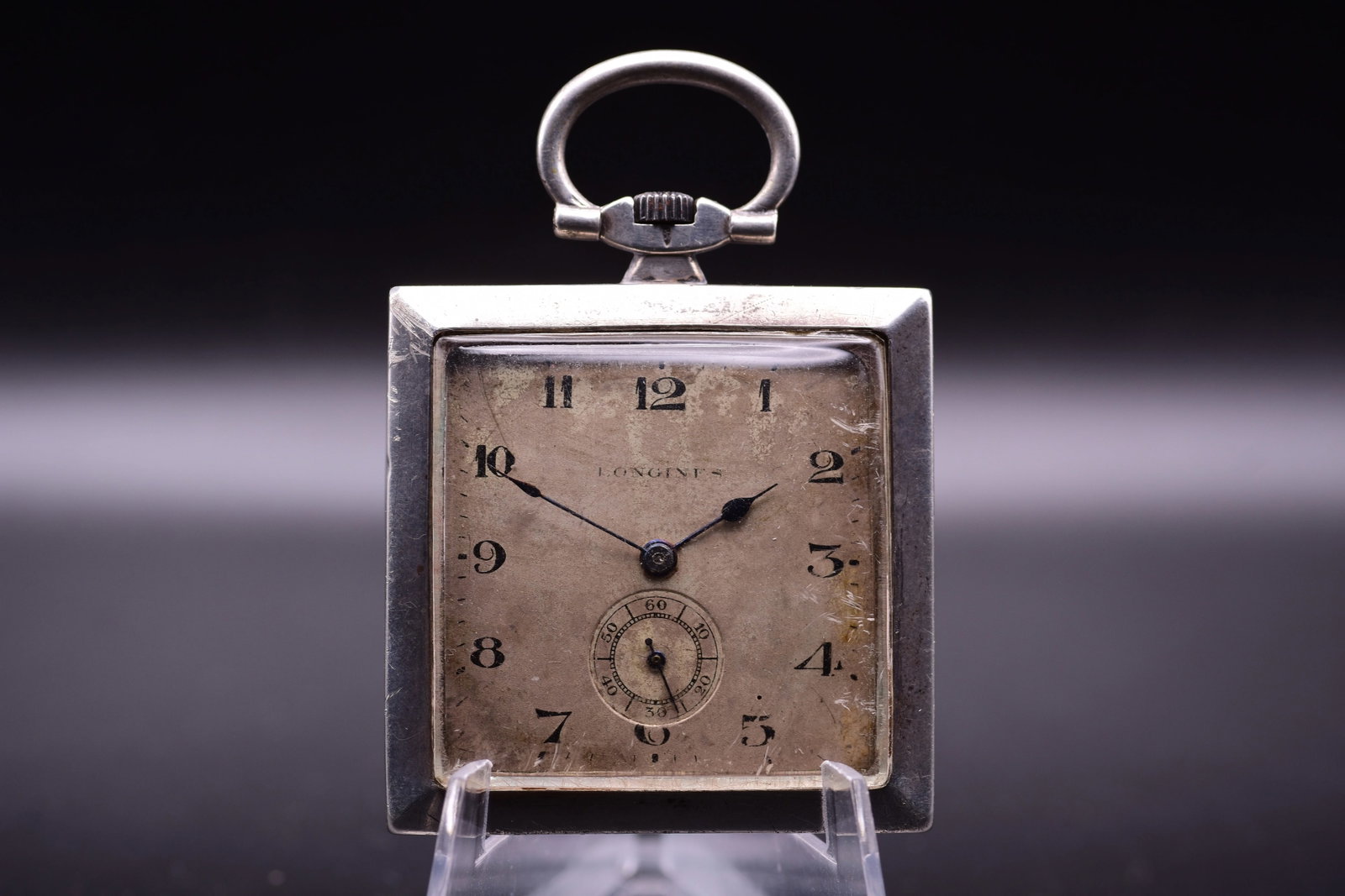 Longines Transitional Art Deco Pocket Watch Square 900 Silver Patinated Dial 1911 (1 of 3)