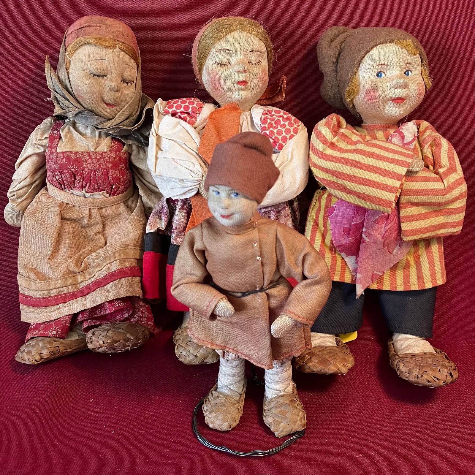 Four Russian Cloth Dolls with Woven Shoes - Boy & Girl, Peasant Boy, and Woman (1 of 6)
