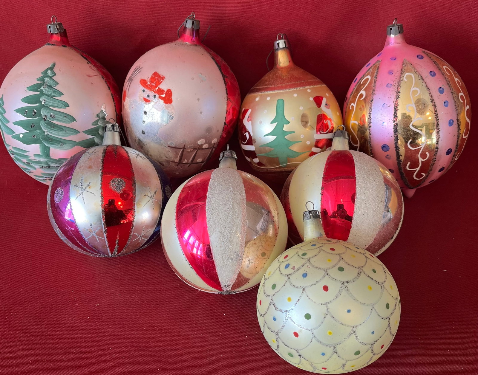 Eight Antique and Older Hand-Painted Christmas Tree Ornament Bulbs, Fantasia, Etc. - Santa, Snowmen, (1 of 5)