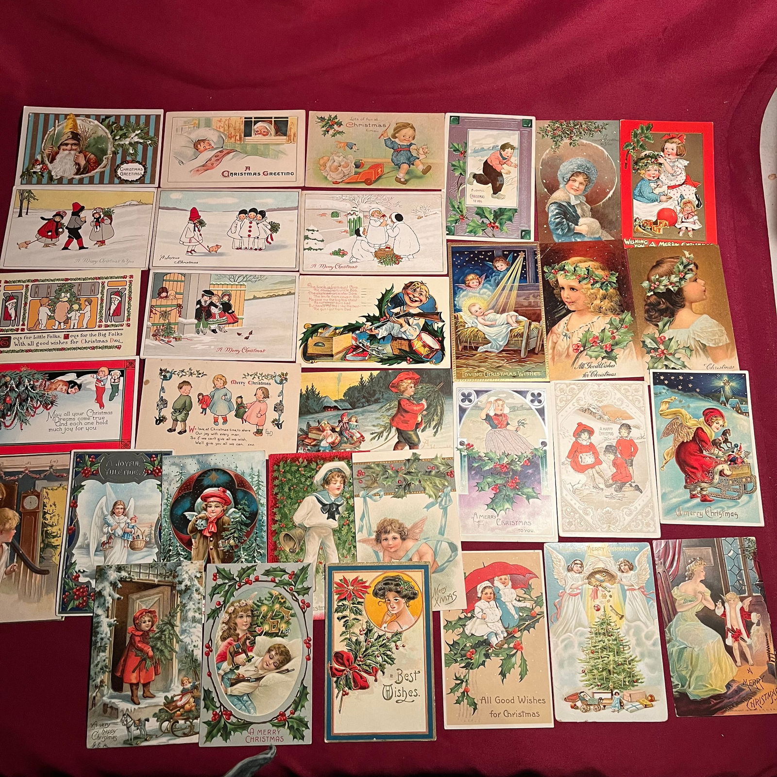Thirty-Two Antique and Older Christmas Holiday Postcards - Santa, Children, Angels, Etc. Related - (1 of 6)