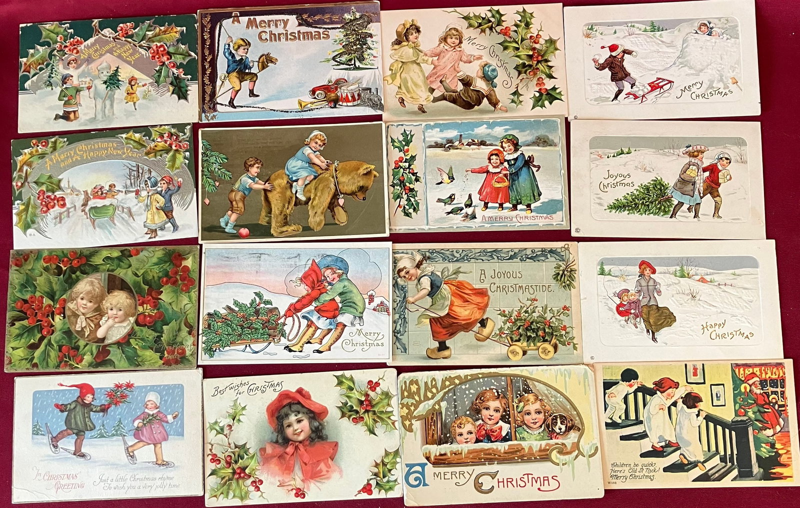 Sixteen Antique Christmas Holiday Postcards - Many Embossed, Possible Parts of Series, Most with (1 of 6)