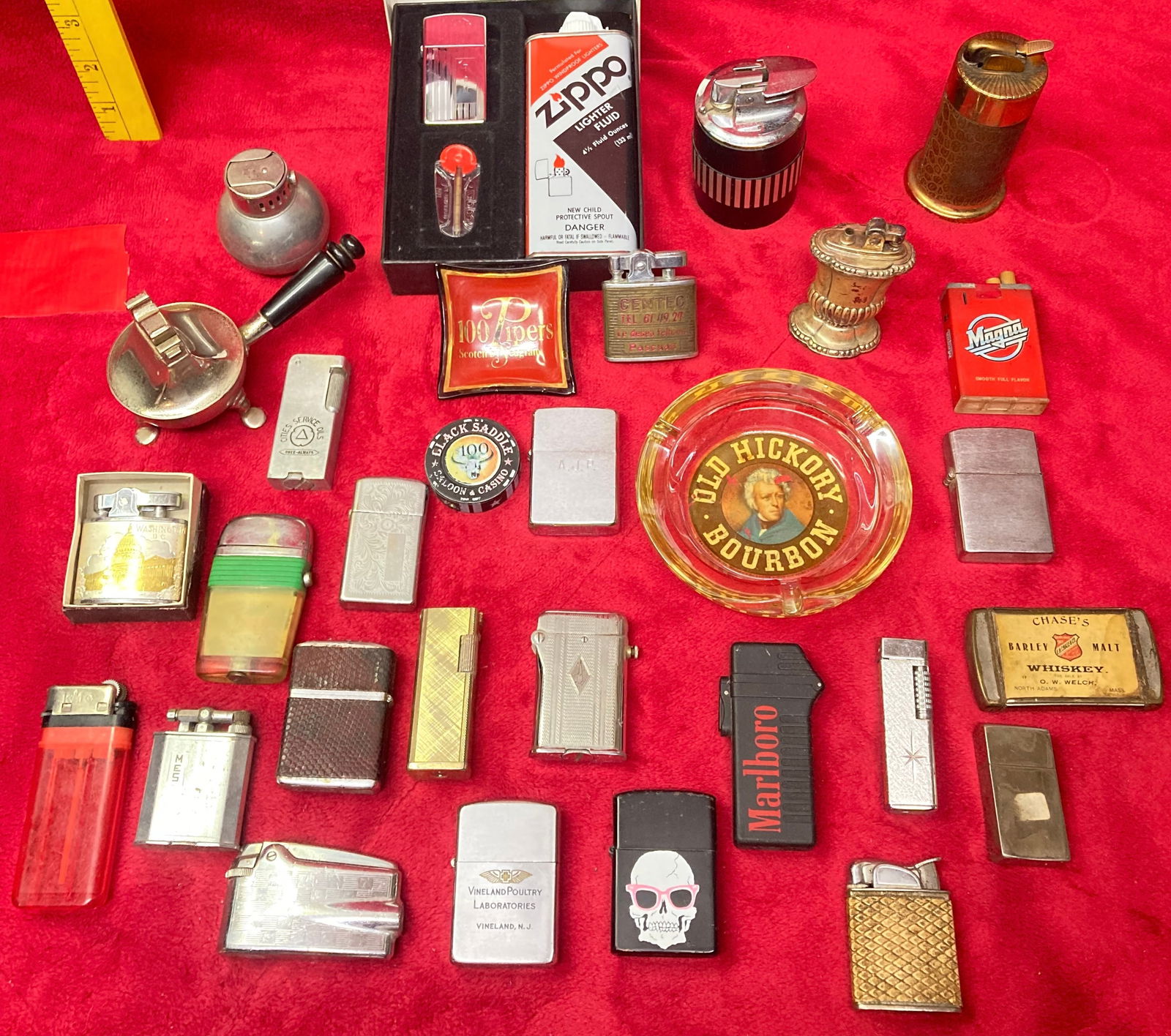 Older Cigarette Lighters, Match Holder, Ashtray, Zippos, Etc. - Several with Advertising (1 of 5)