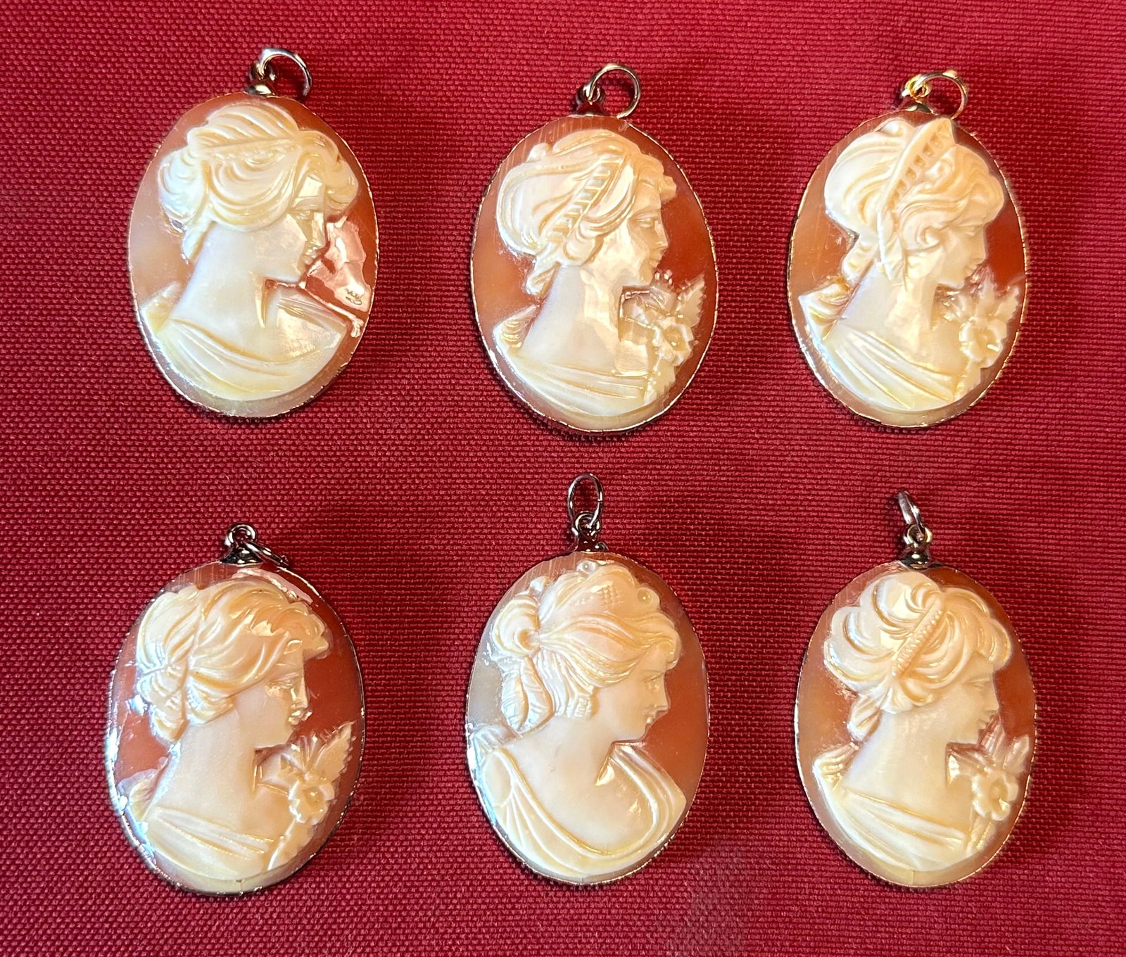 Six Real Shell Cameo Charm Pendants: Six Real Shell Cameo Charm Pendants