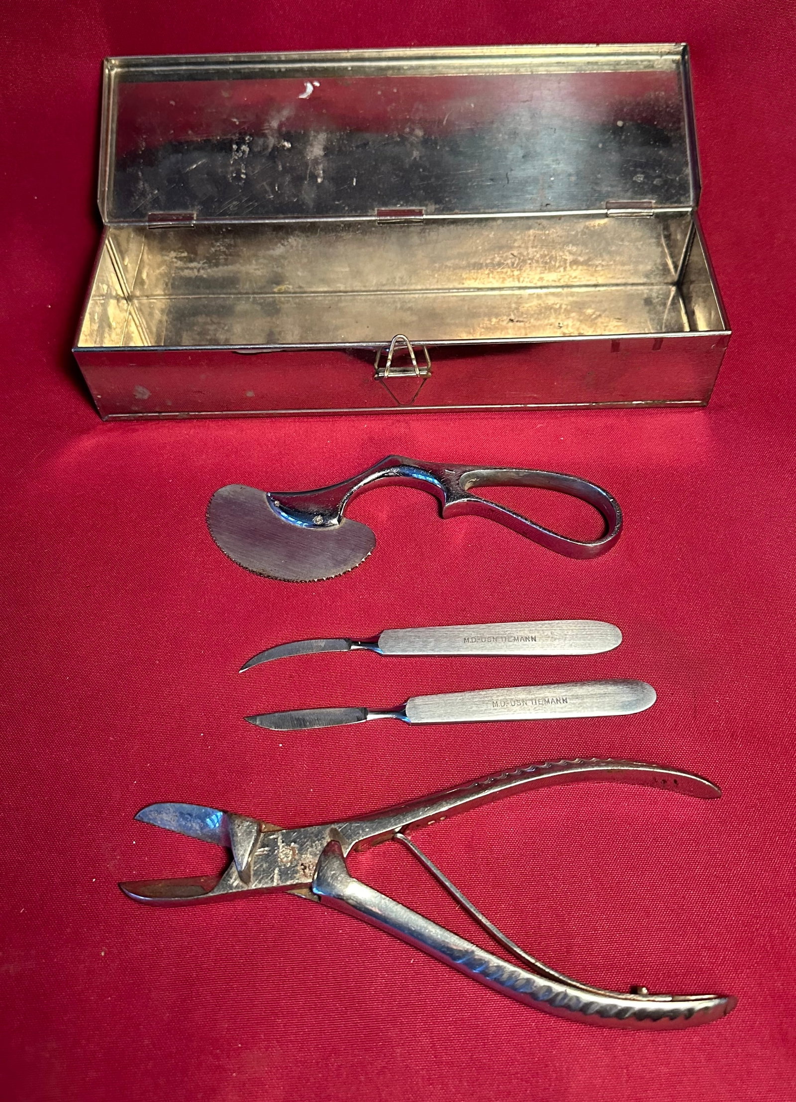 George Tiemann Military Medical Tools in Stainless Box: George Tiemann Military Medical Tools in Stainless Box