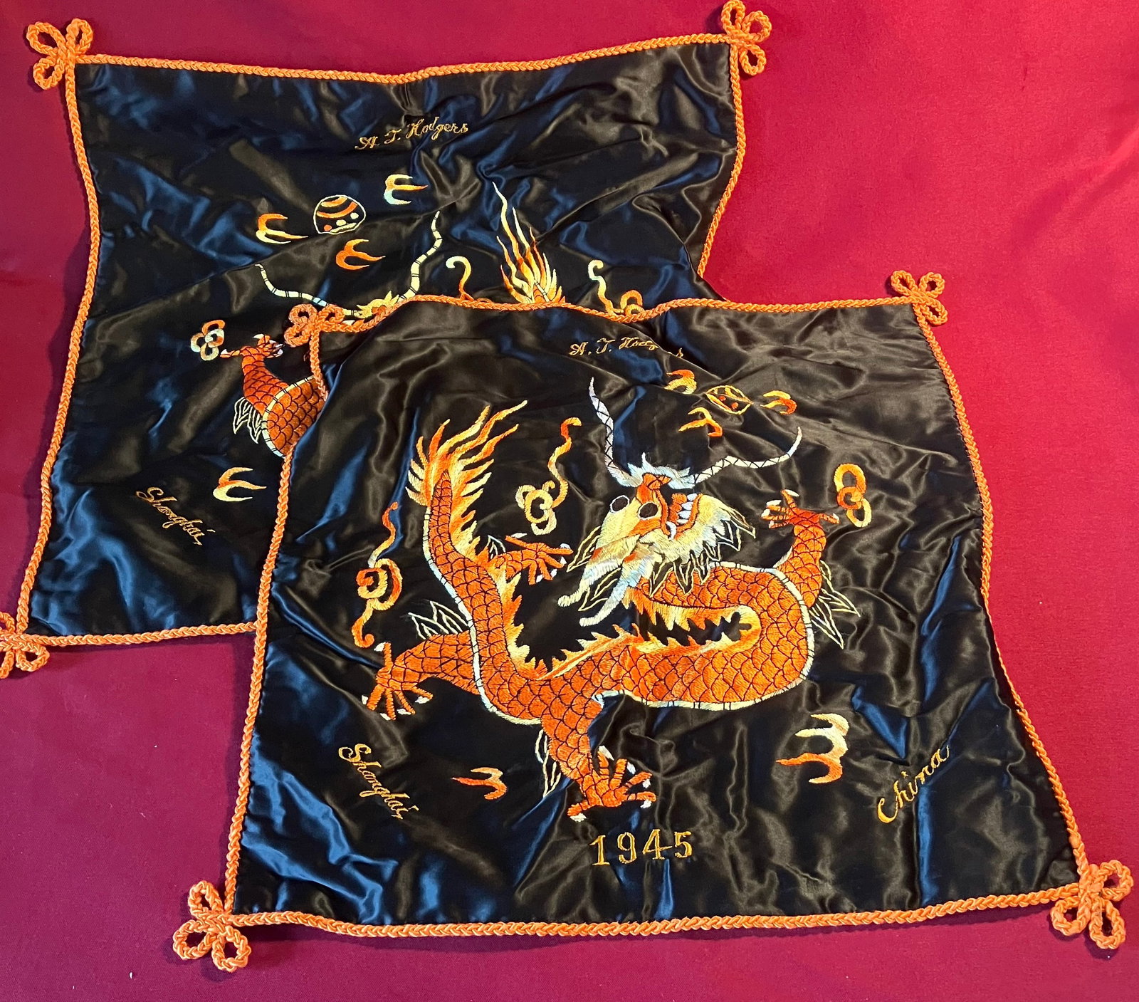 U.S.N. Enlisted Embroidered Pillow Sham - '1945 Shanghai China - A.J. Hodgers': U.S.N. Enlisted Embroidered Pillow Sham - '1945 Shanghai China - A.J. Hodgers'