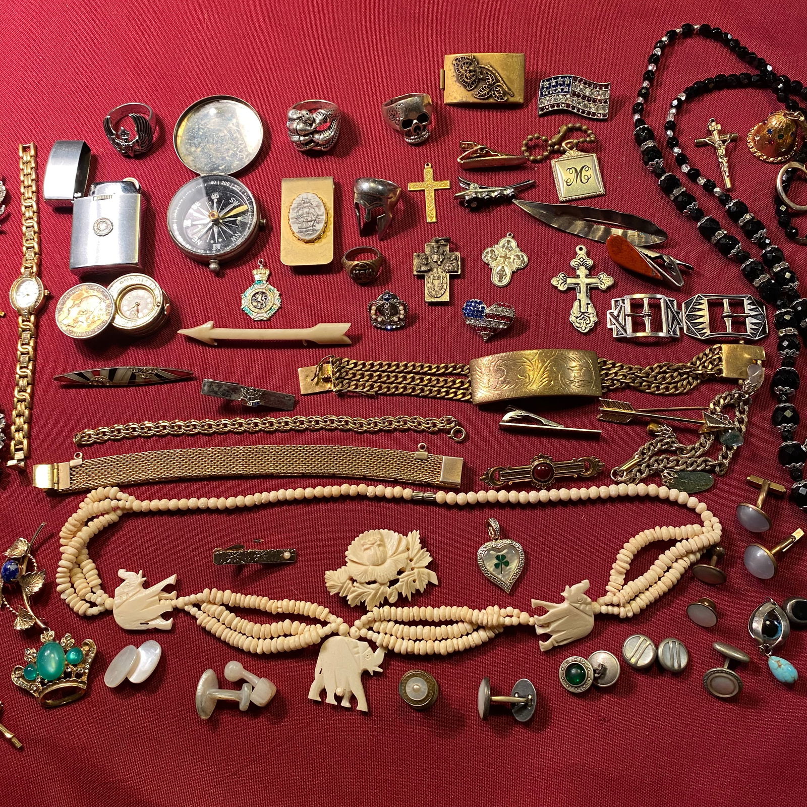 Men's & Women's Vanity Items - Tie Tacks, Clips, Money Clip, Jewelry, Compass, Etc. - Some Sterling (1 of 7)