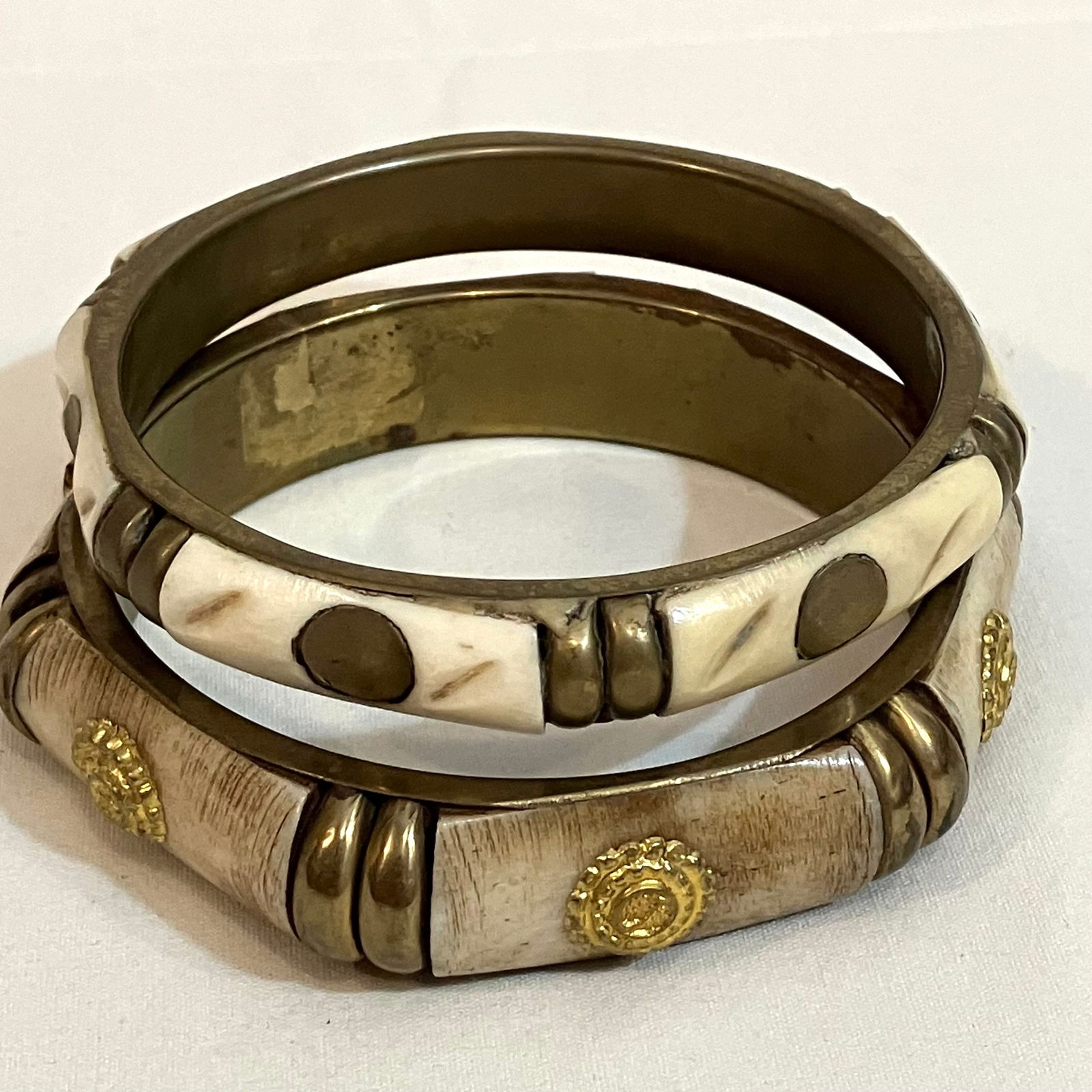 Two Bone and Brass Bangles: Two Bone and Brass Bangles
