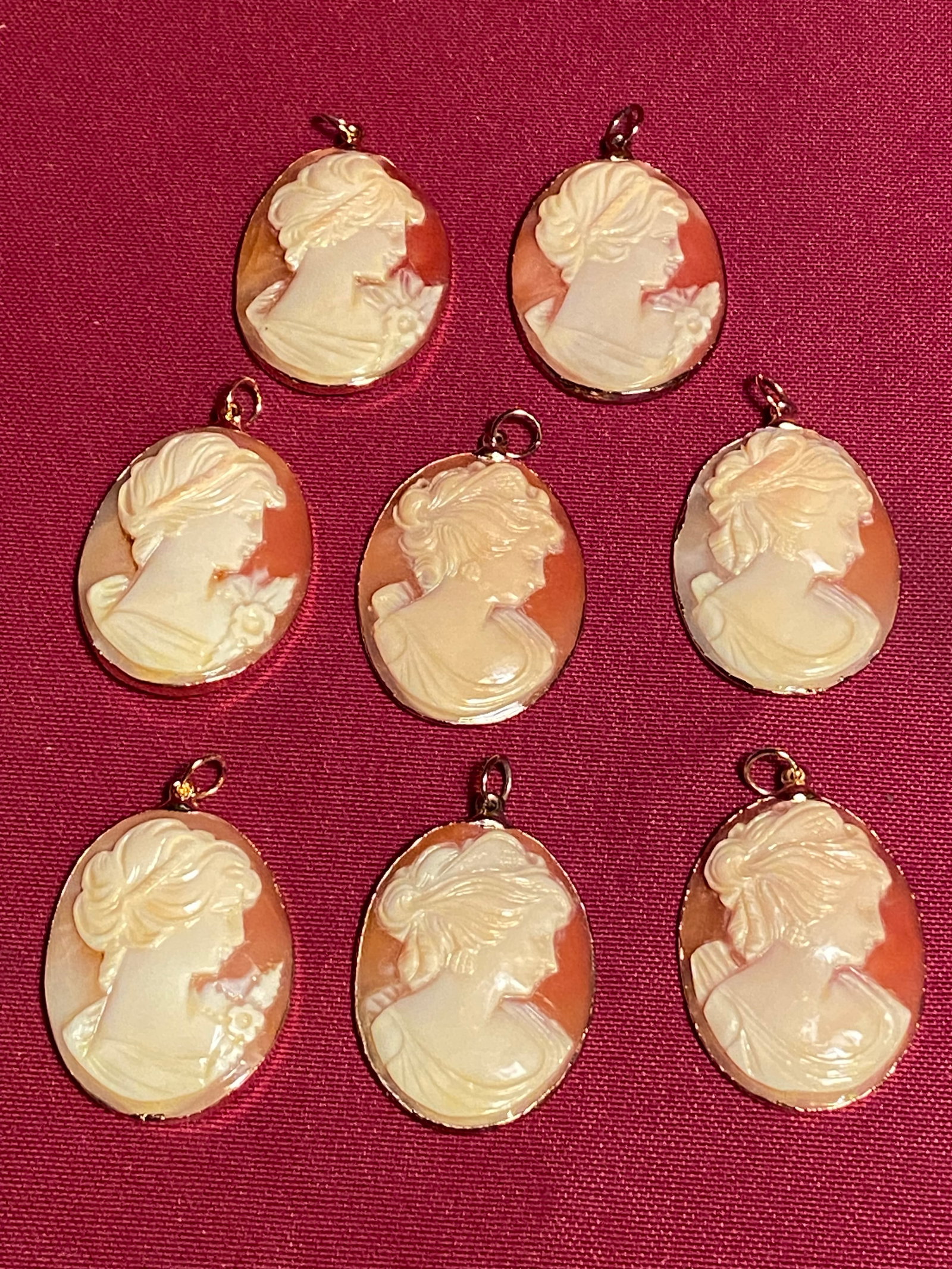 Eight Real Shell Cameo Pendants/Charms: Eight Real Shell Cameo Pendants/Charms