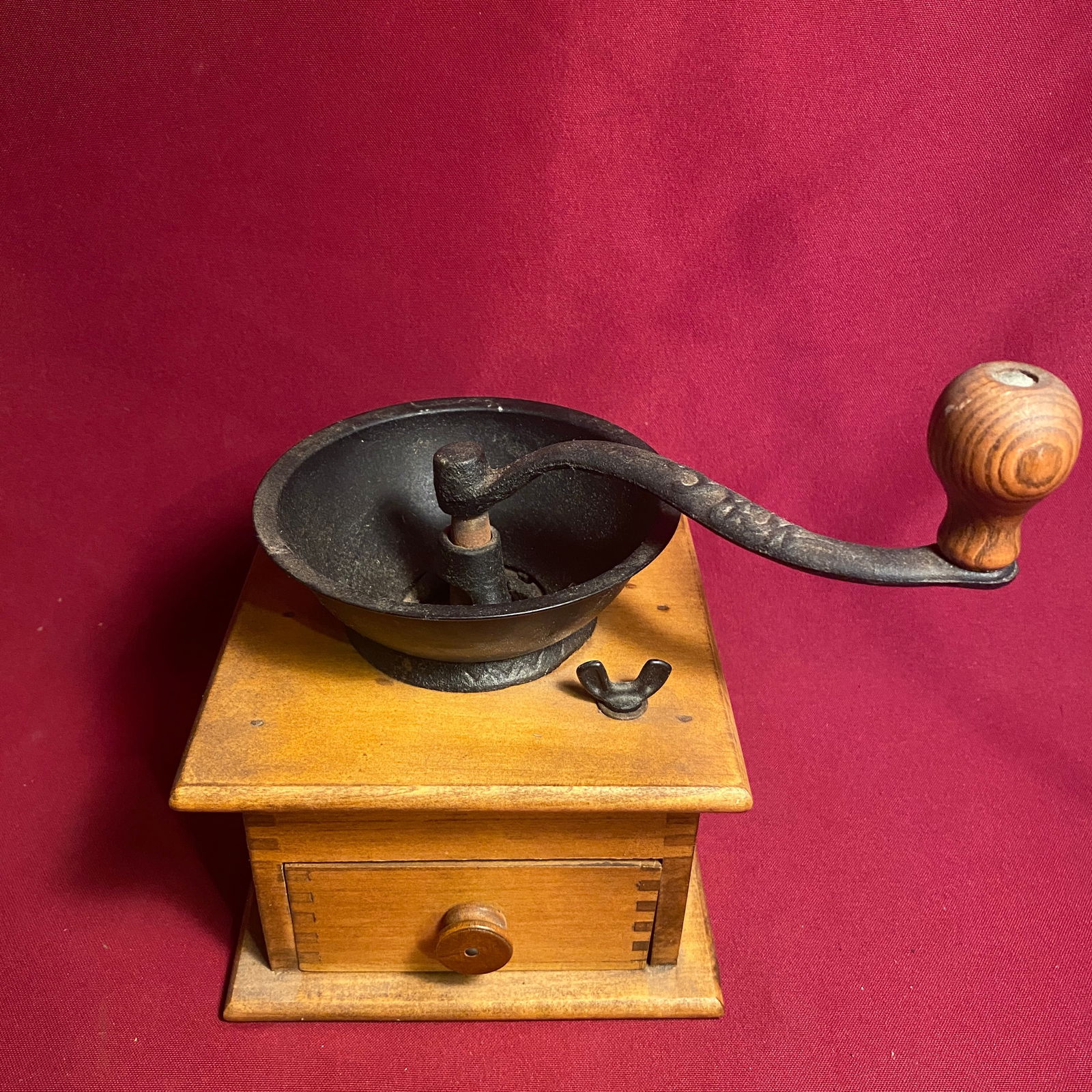 Older Wooden and Metal Coffee Grinder: Older Wooden and Metal Coffee Grinder