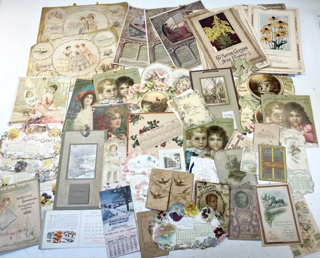 Lithographs, 19th & 20th Century Lot of Calendar Parts, Diecuts, Embossed, Quintessential Victorian (1 of 4)