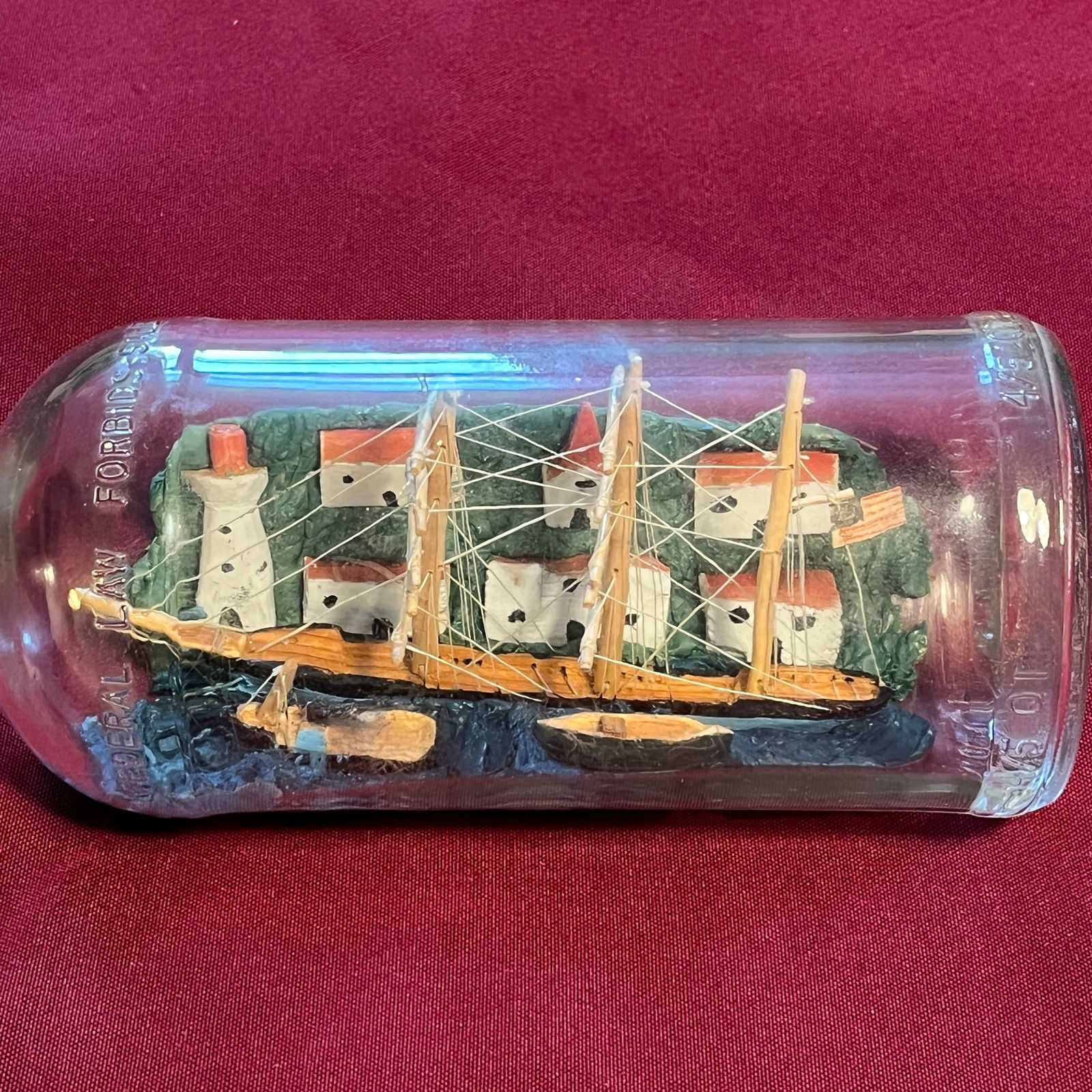 Diorama Nautical Scene of Boat and Buildings in Bottle (1 of 6)