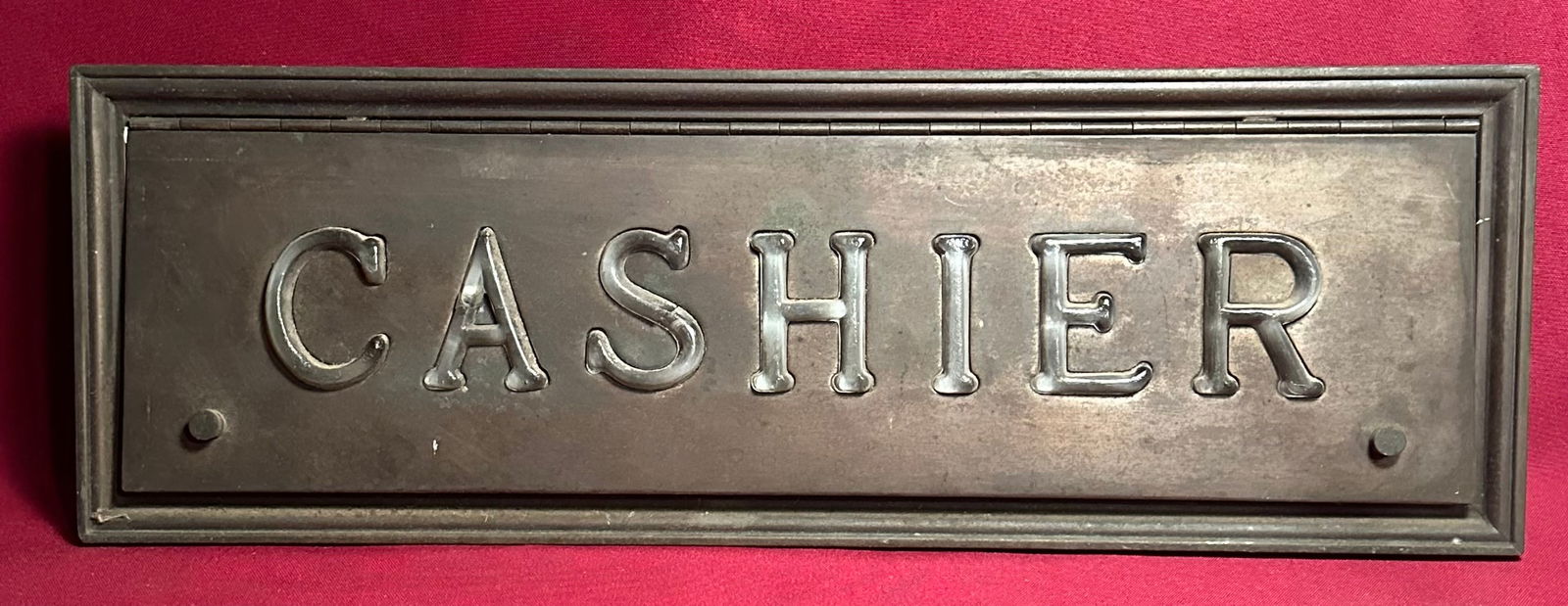 Antique Bronze with Glass Letters Cashier Sign/Mail Slot Door - A & S Have Small Cracks - Approx (1 of 8)