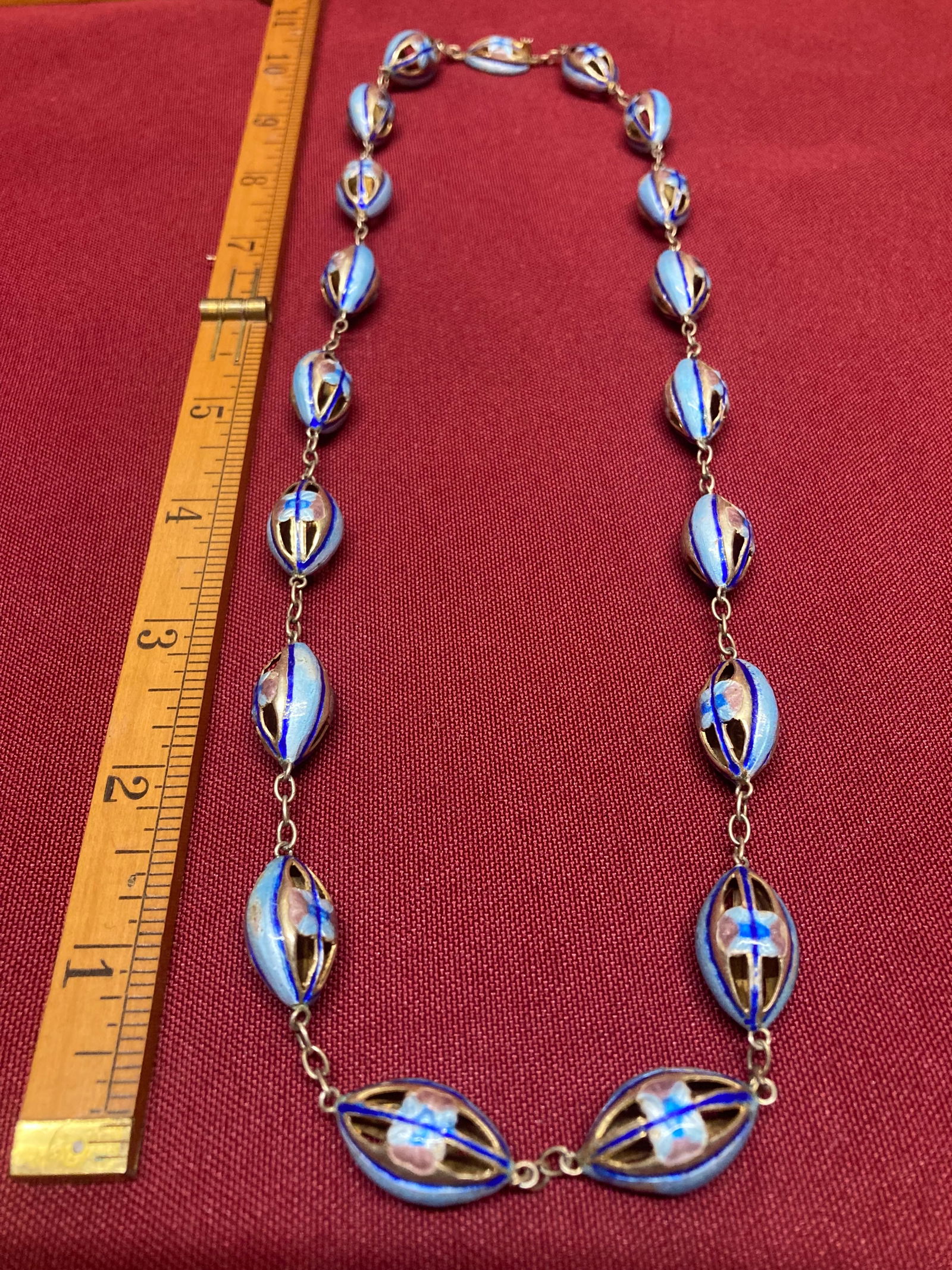 Sterling Silver & Enamel Bead Necklace - with Markings - 34.6 Grams (1 of 6)
