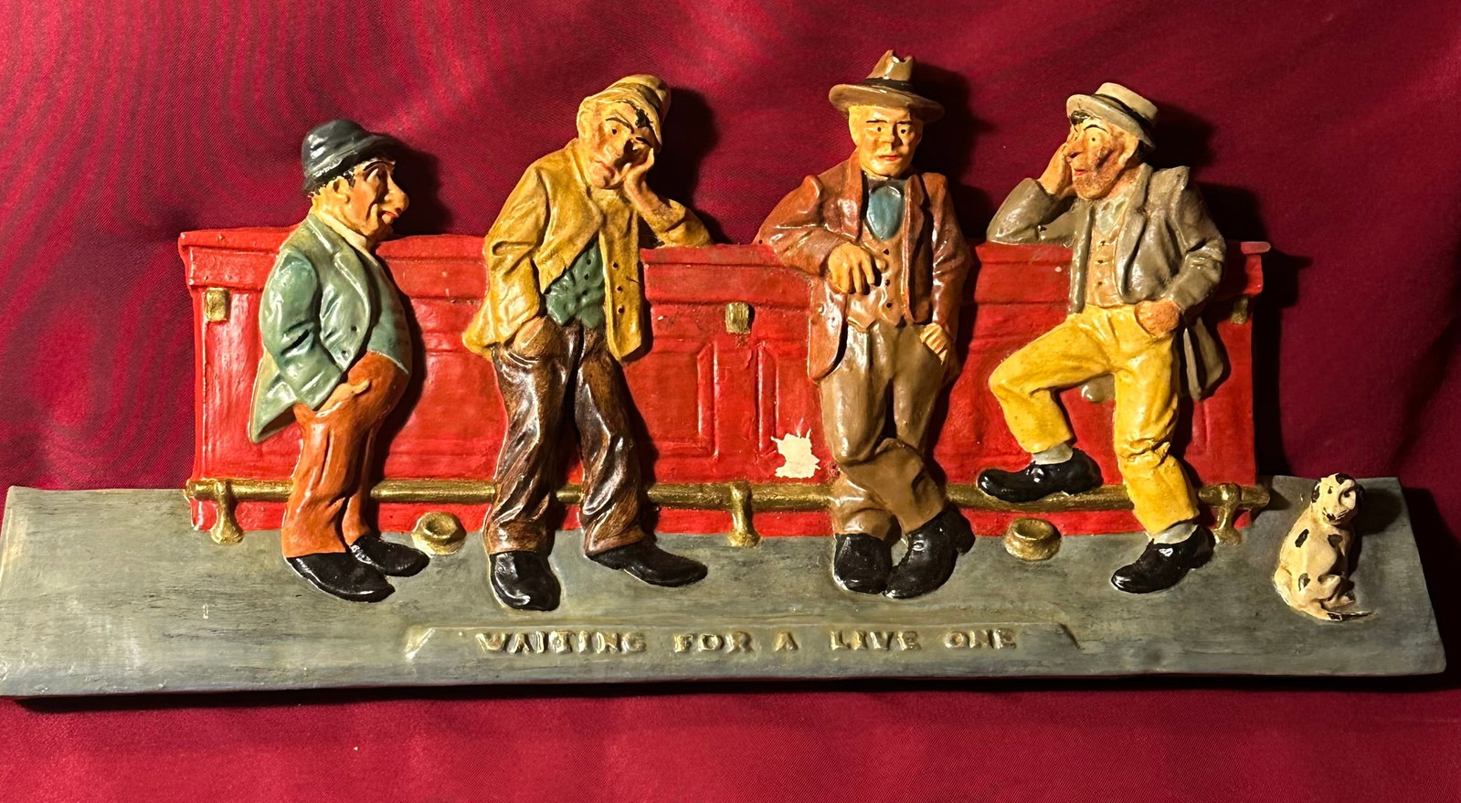 Older Ceramic/Chalkware Hanging - Titled 'Waiting for a Live One': Older Ceramic/Chalkware Hanging - Titled 'Waiting for a Live One'