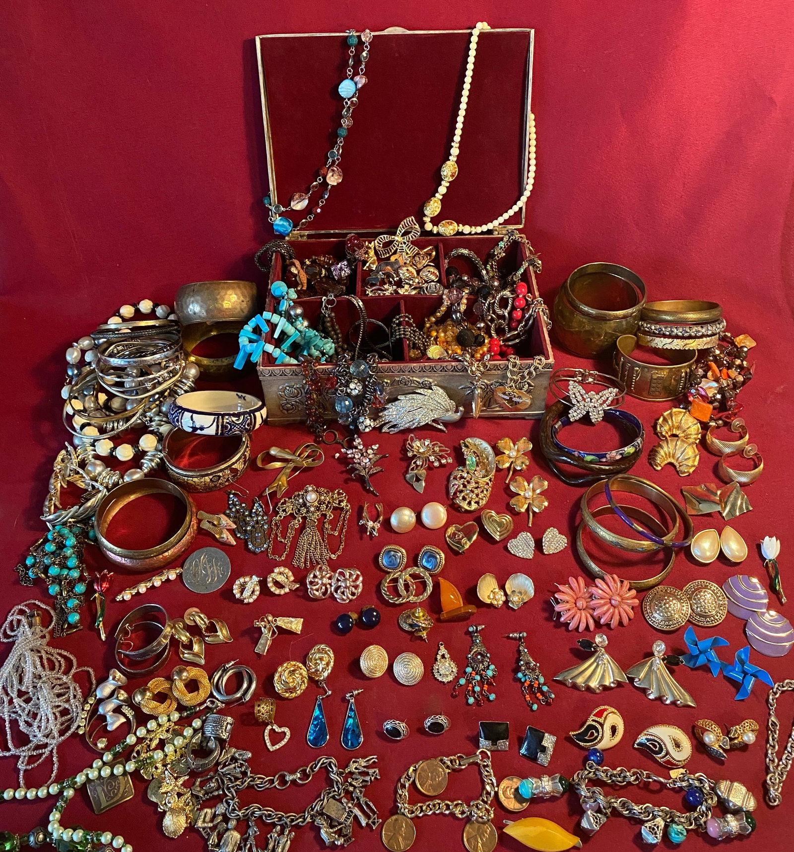Vintage and Costume Jewelry with Jewelry Box: Vintage and Costume Jewelry with Jewelry Box