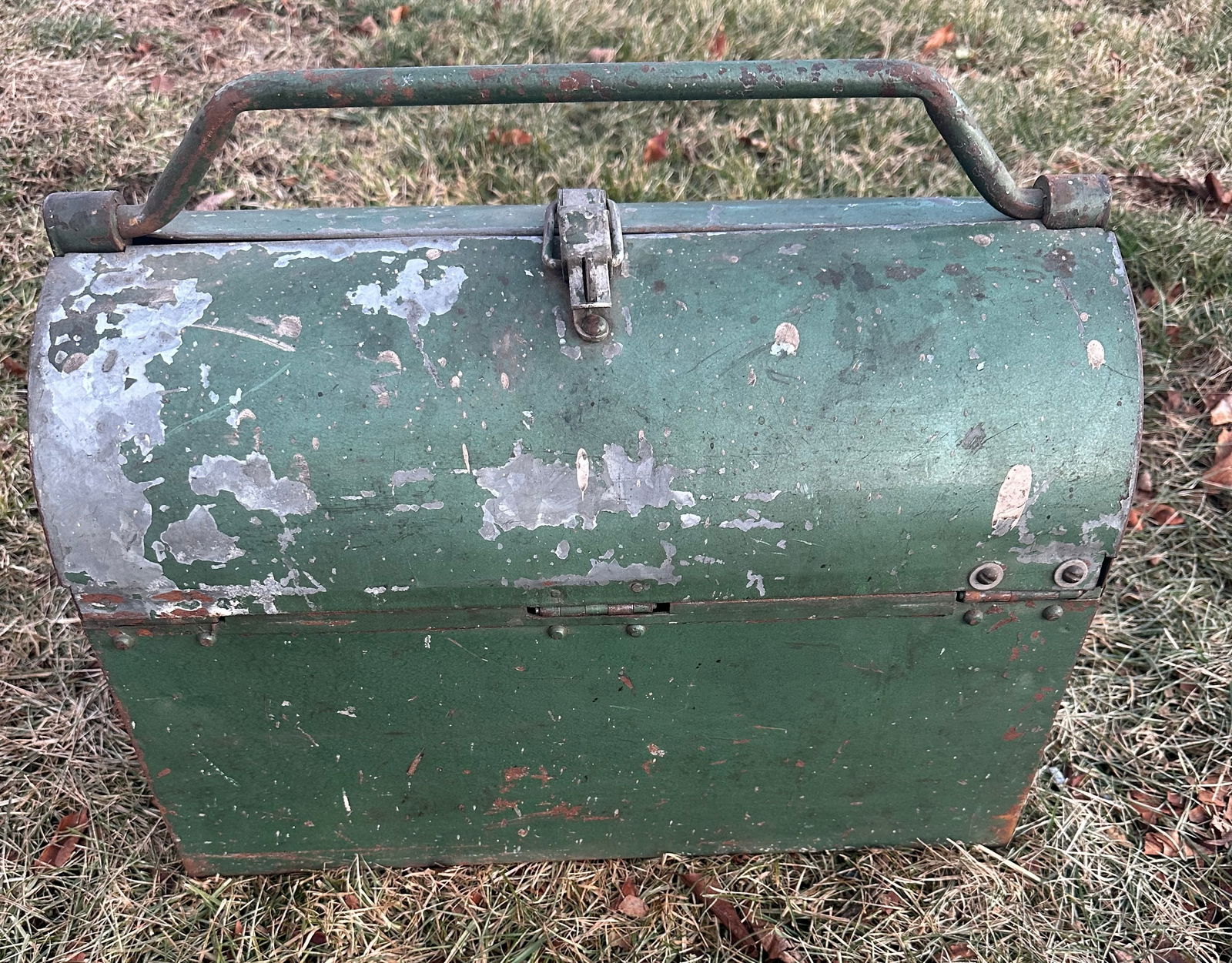Old Green Painted Dome Top Metal Toolbox (1 of 4)