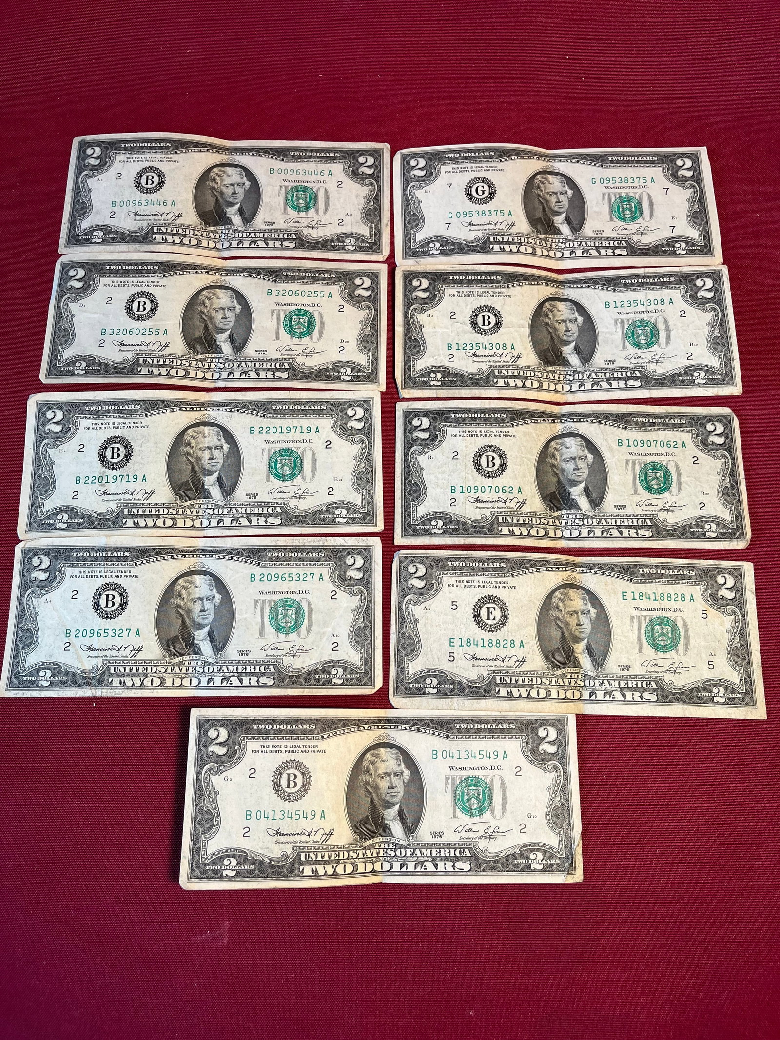 Nine Bicentennial Two Dollar Notes: Nine Bicentennial Two Dollar Notes