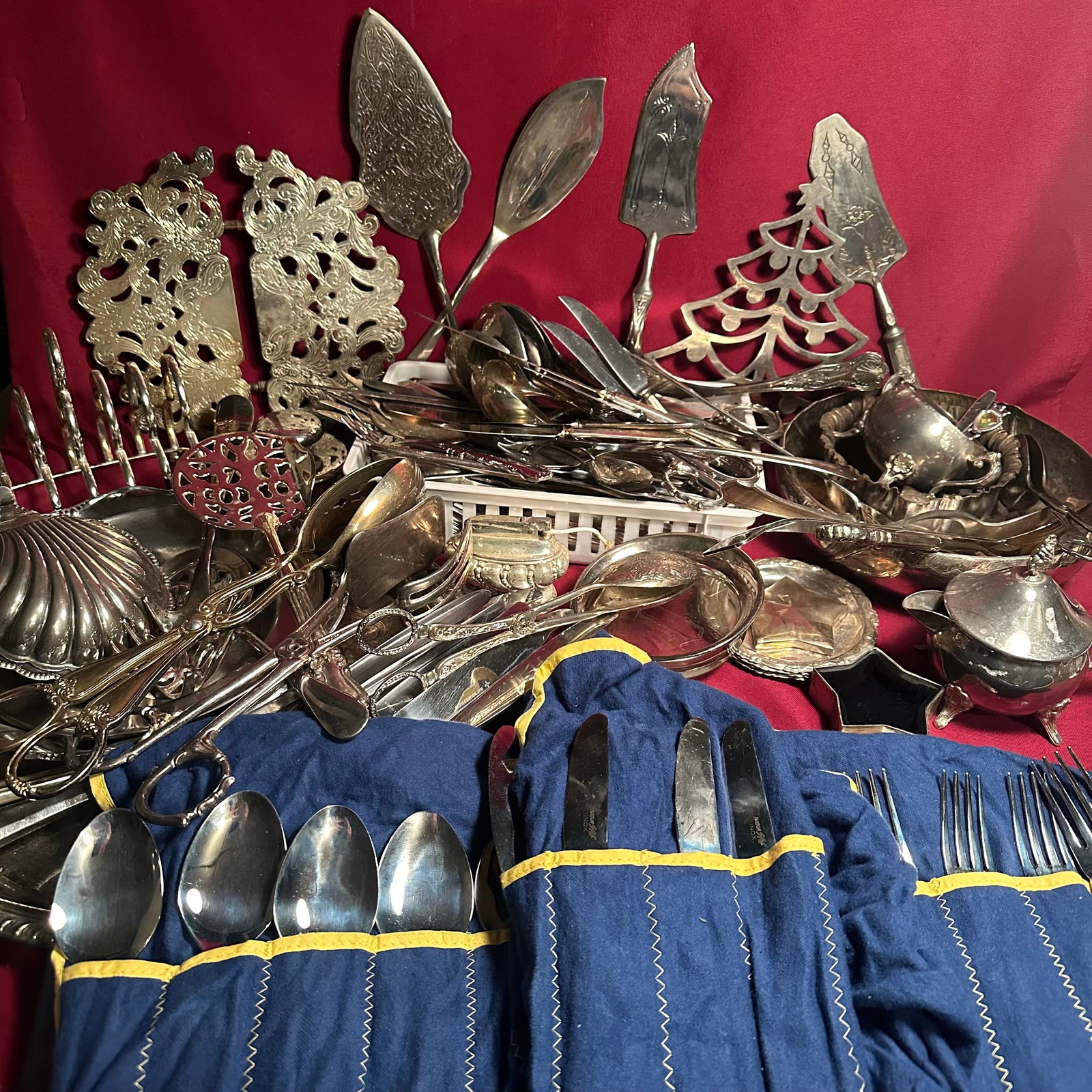 Large Lot of Silver-Plate, Etc. Serveware & Flatware: Large Lot of Silver-Plate, Etc. Serveware & Flatware