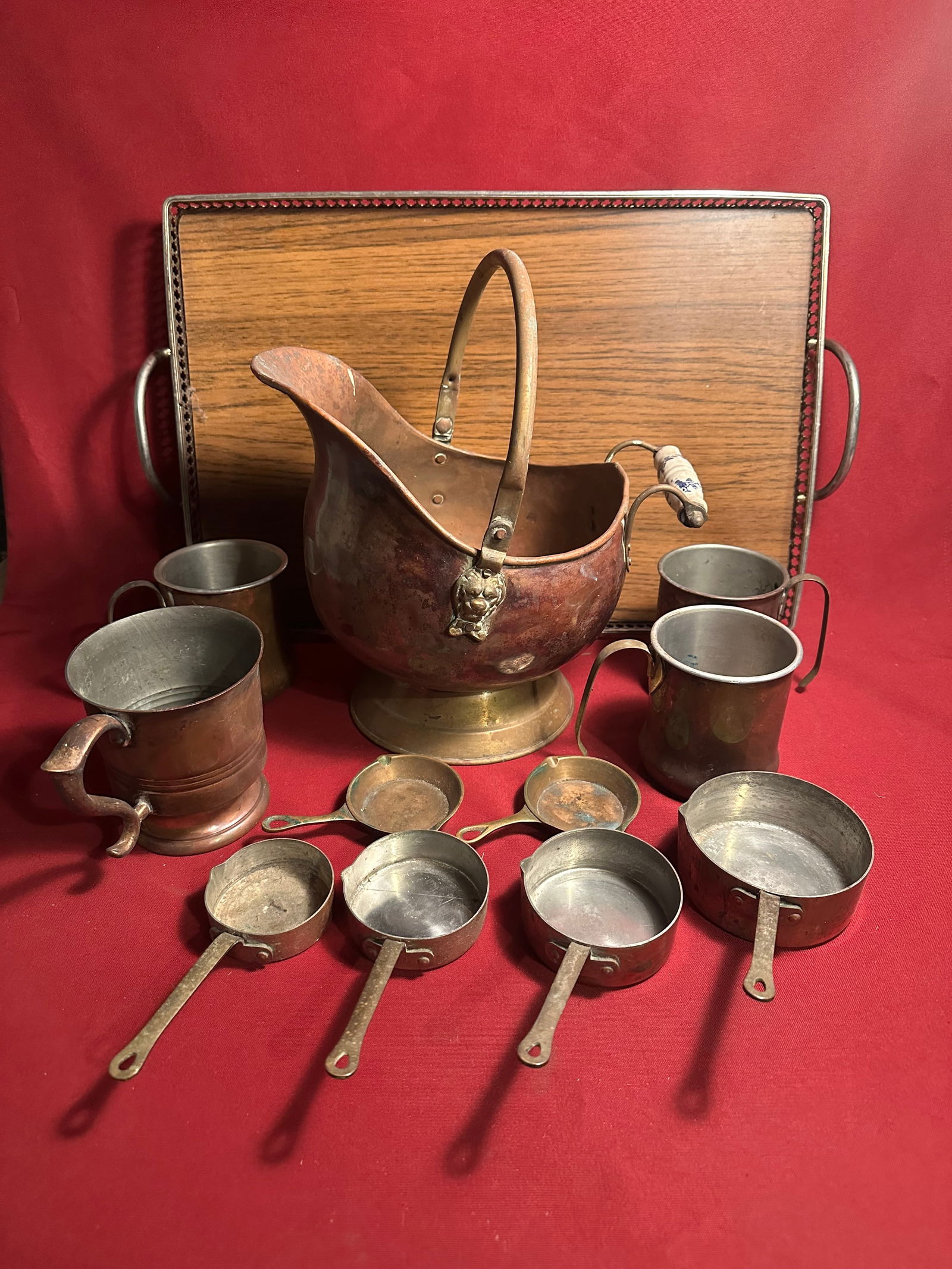 Mid-Century Serving Tray and Older Copper & Brass Kitchen Items (1 of 8)
