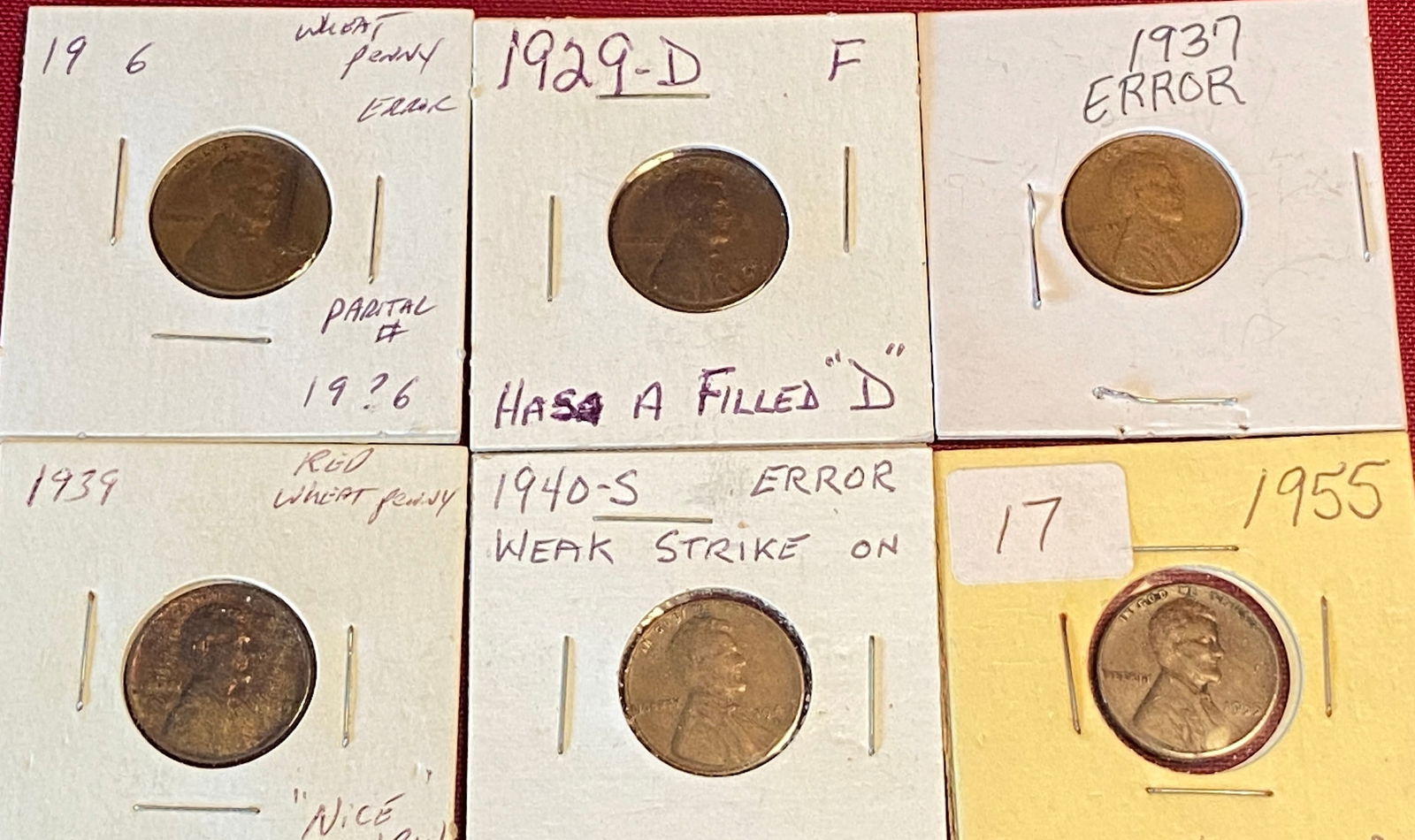 Six Lincoln Error Pennies - Various Years (1 of 5)