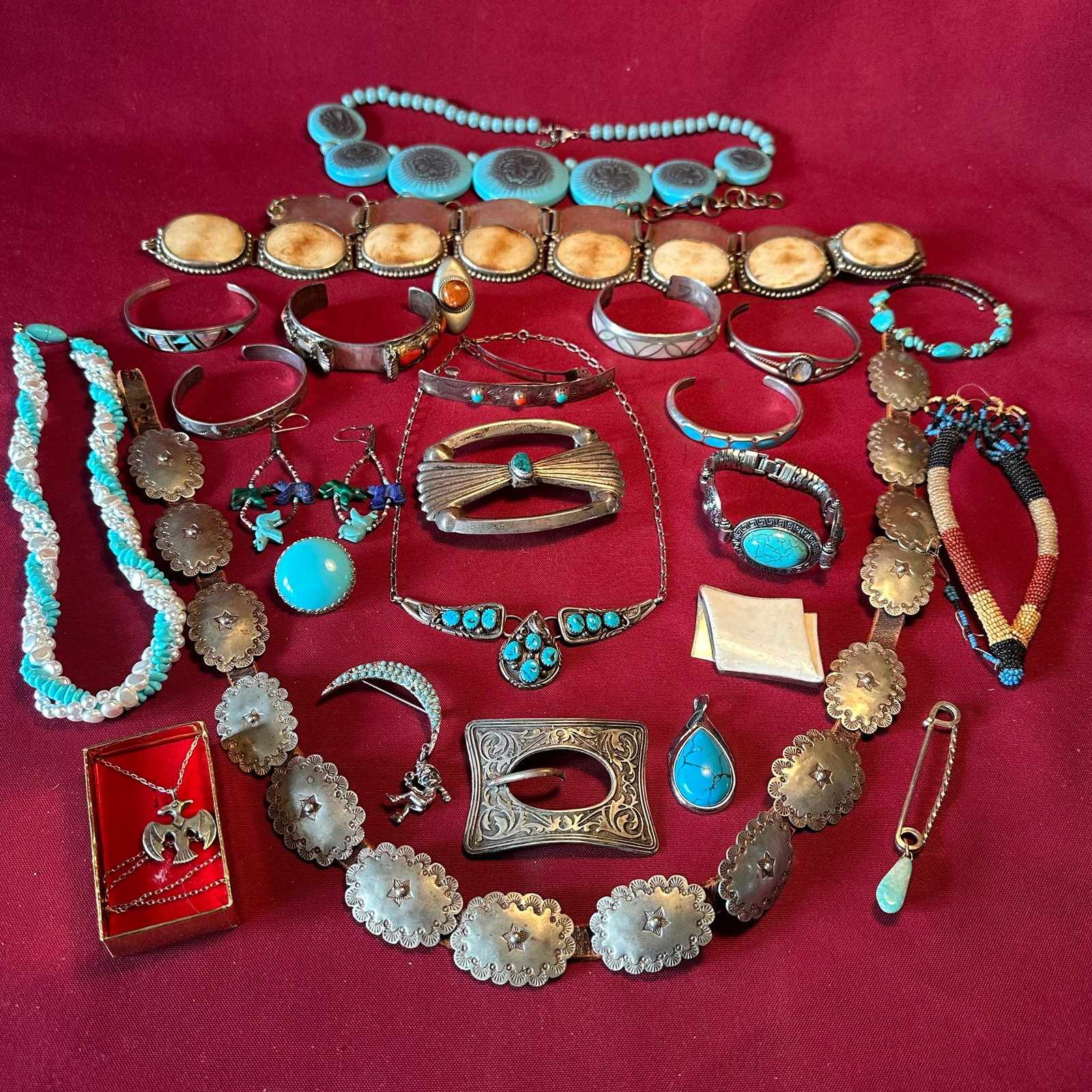 Native American and Other Style Jewelry - Belt Buckles, Etc. - Includes Some Sterling: Native American and Other Style Jewelry - Belt Buckles, Etc. - Includes Some Sterling