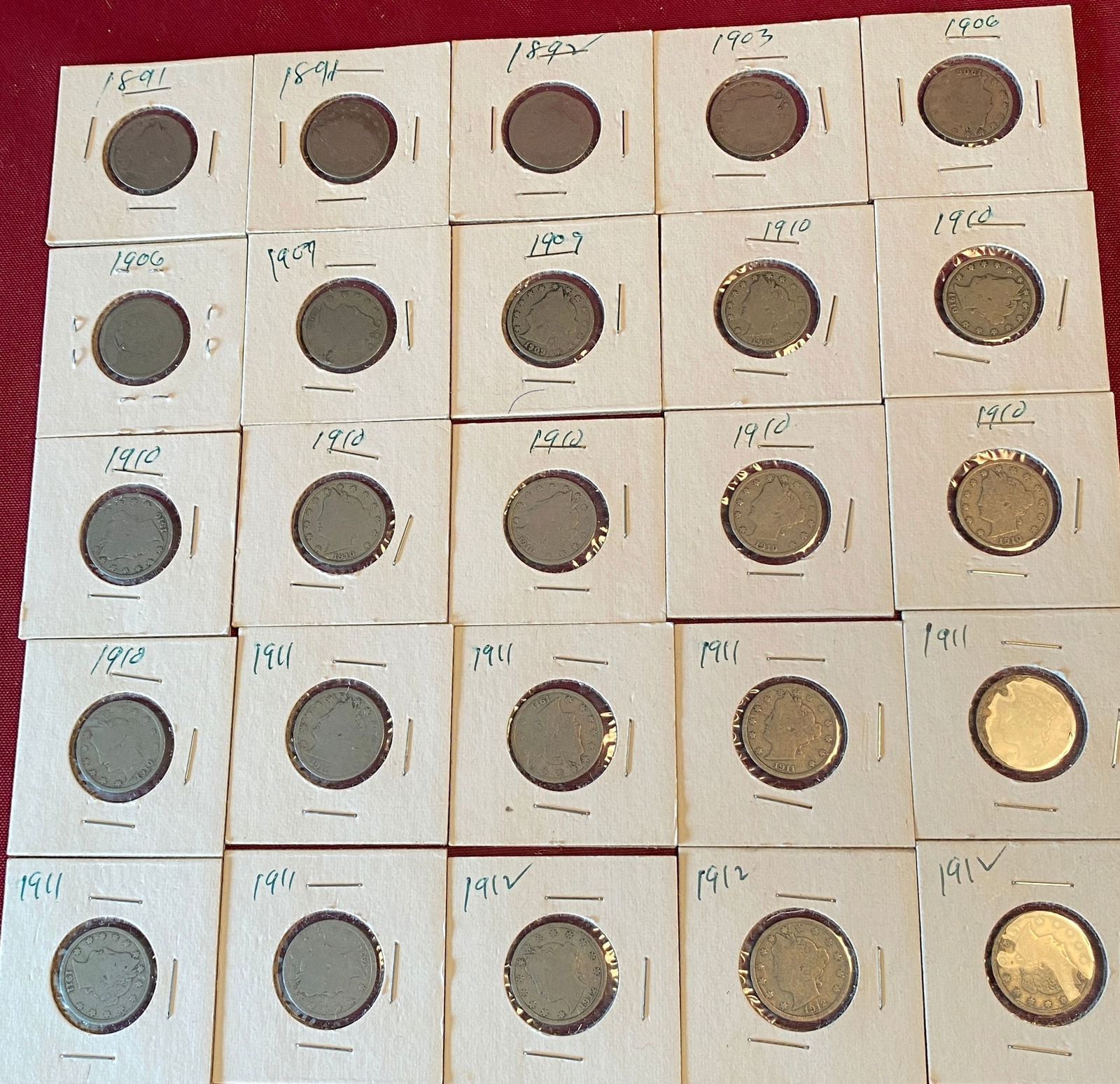 Twenty-Five Various Year Older 'V' Nickels (1 of 9)