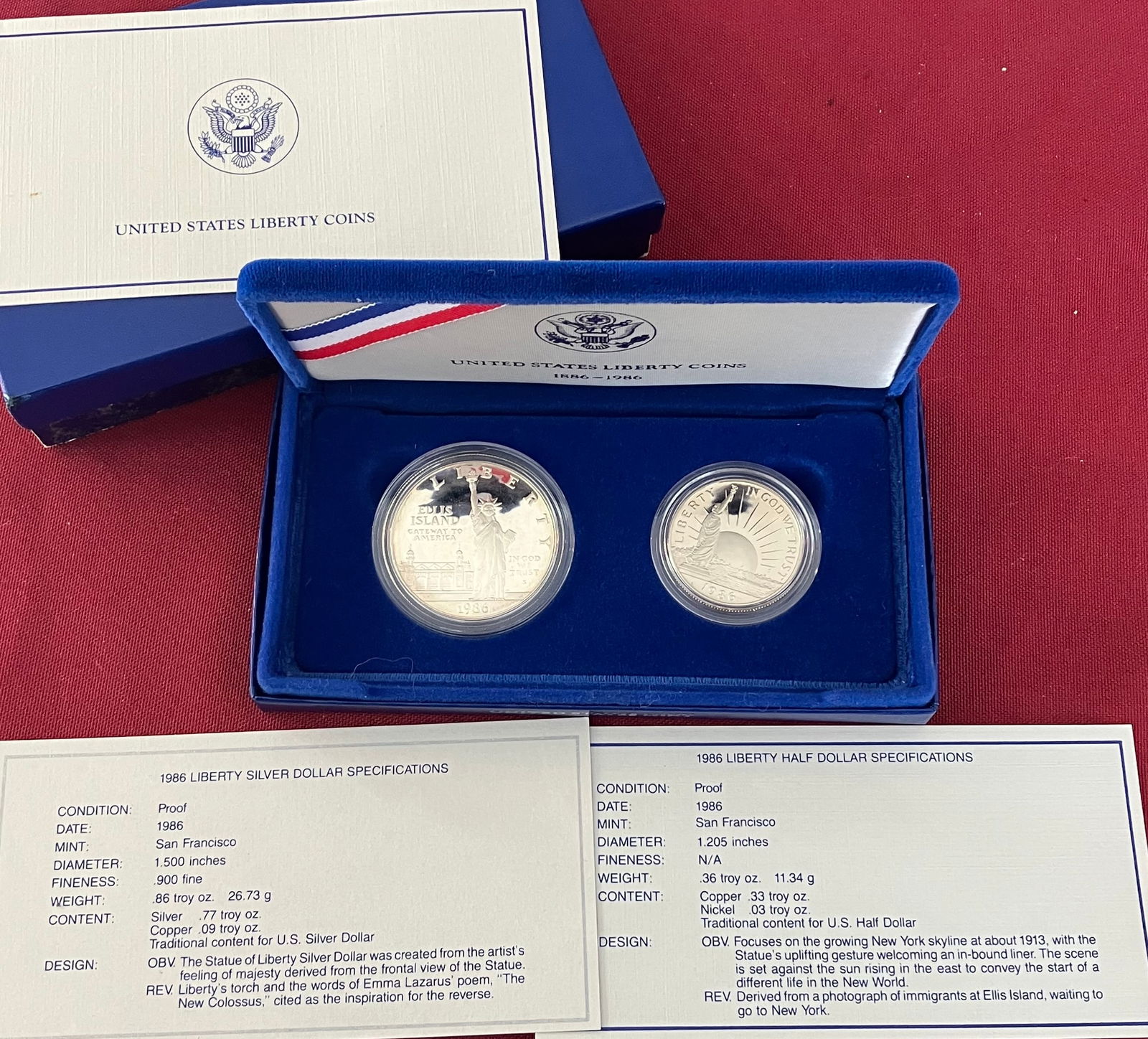 1986 Commemorative Liberty Coin Proof Set - Silver Dollar & Half Dollar (1 of 4)