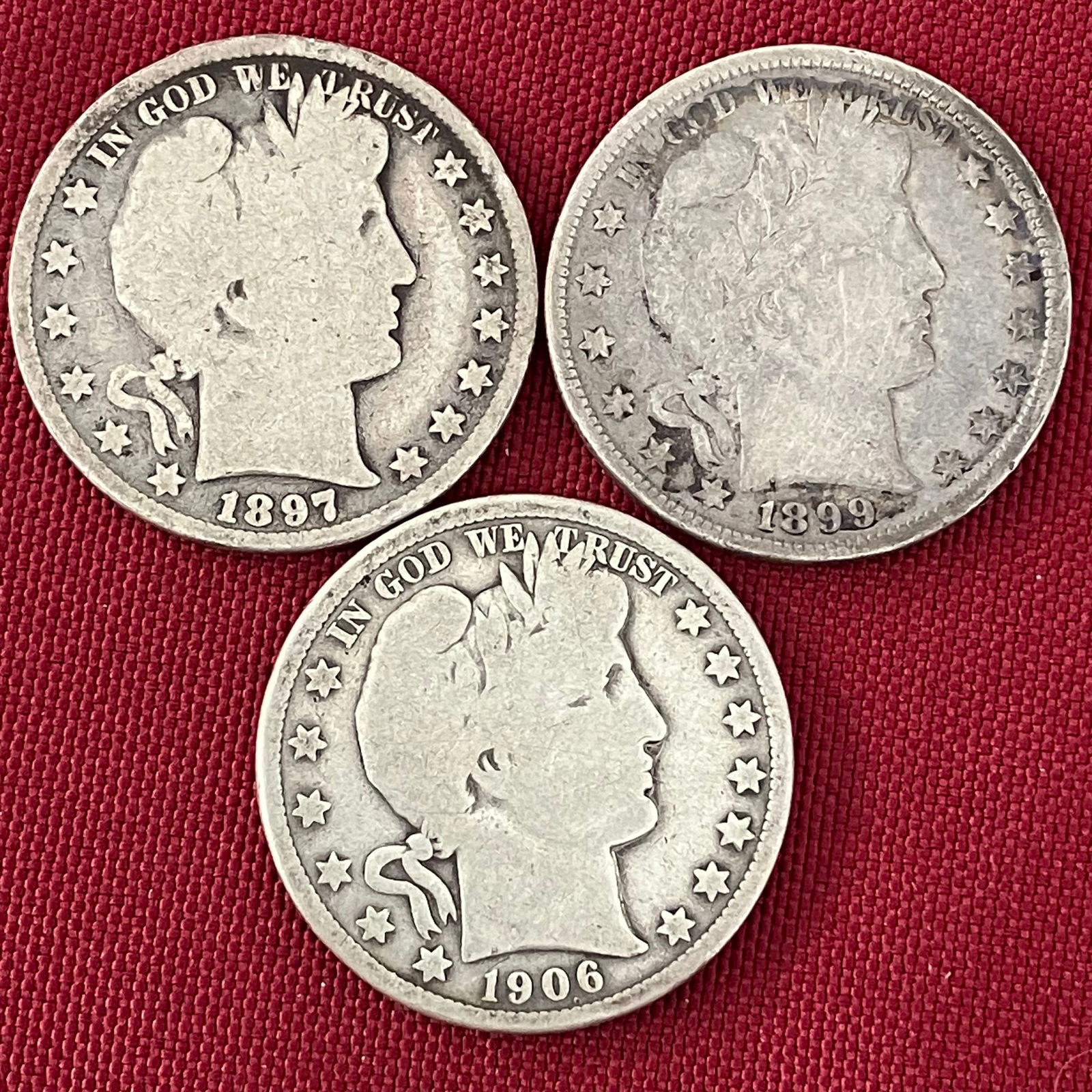 Three Barber Silver Half Dollars - 1897, 1899, 1906 (1 of 4)
