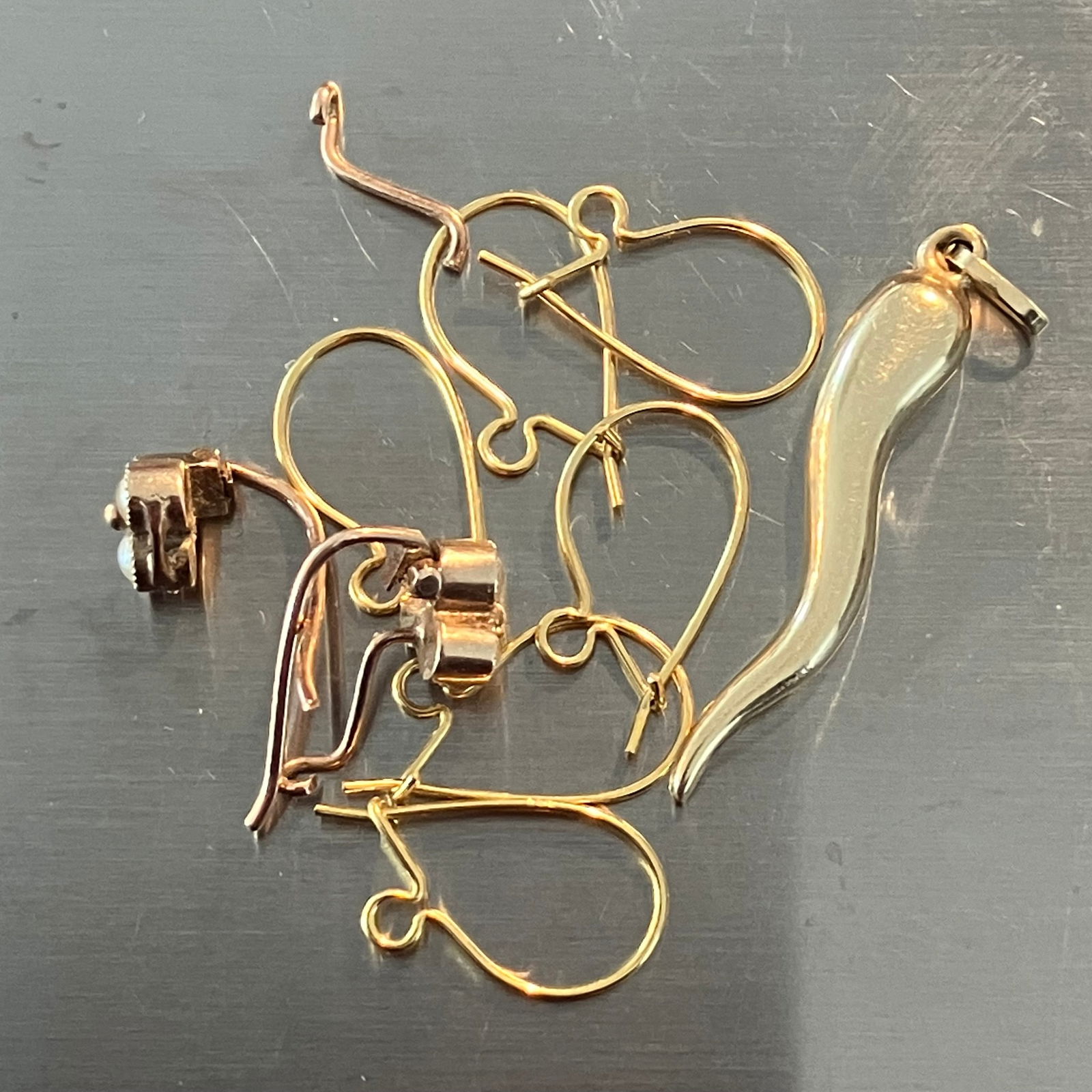 14K Gold Ear Wires, Pendant, Scrap Earrings with Little Pearls, Etc. - Approx 2.77 Grams (Tested) (1 of 5)