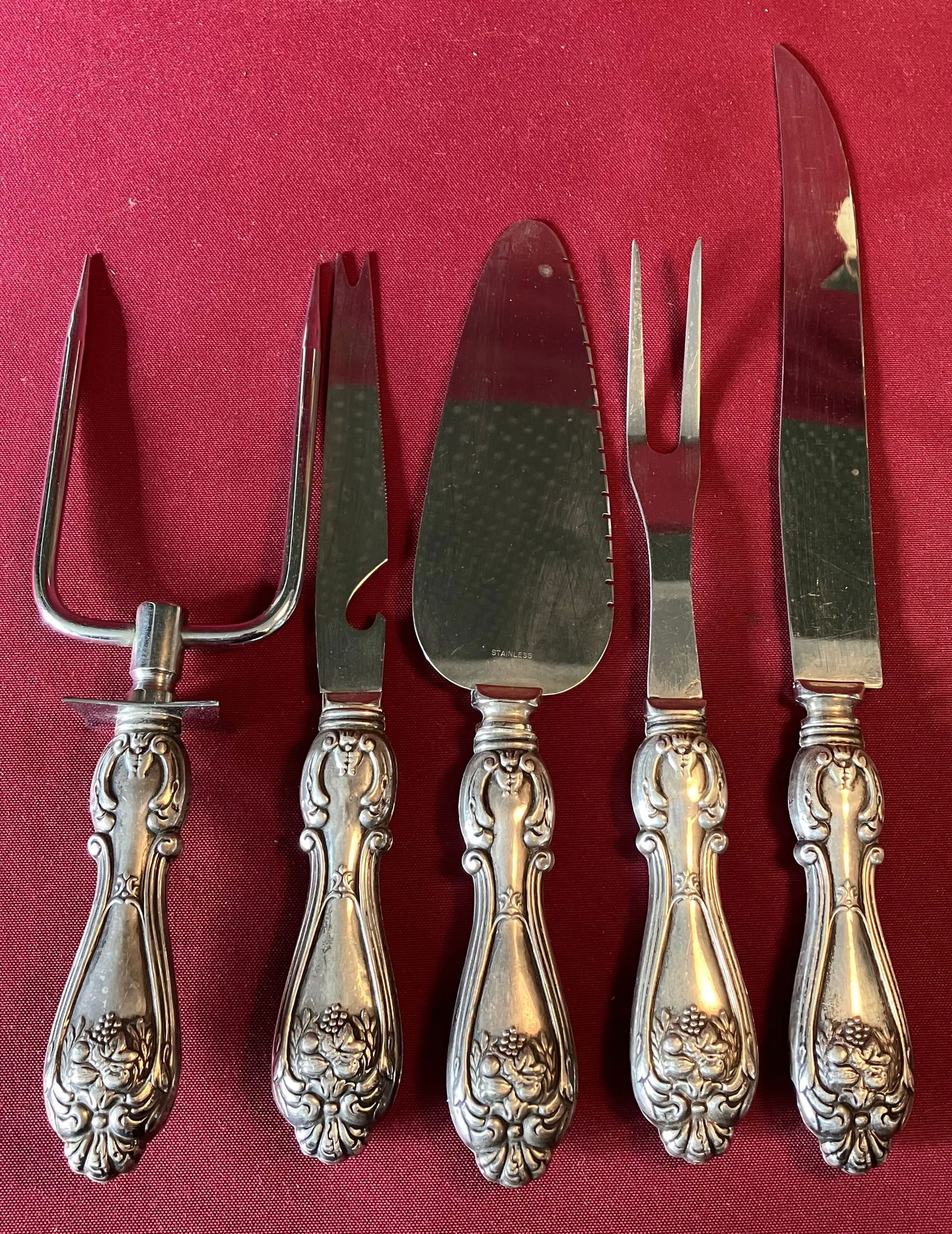 Sterling Silver Handled Sheffield Five Piece Carving/Cutlery Set - Approx 469 Grams (1 of 6)