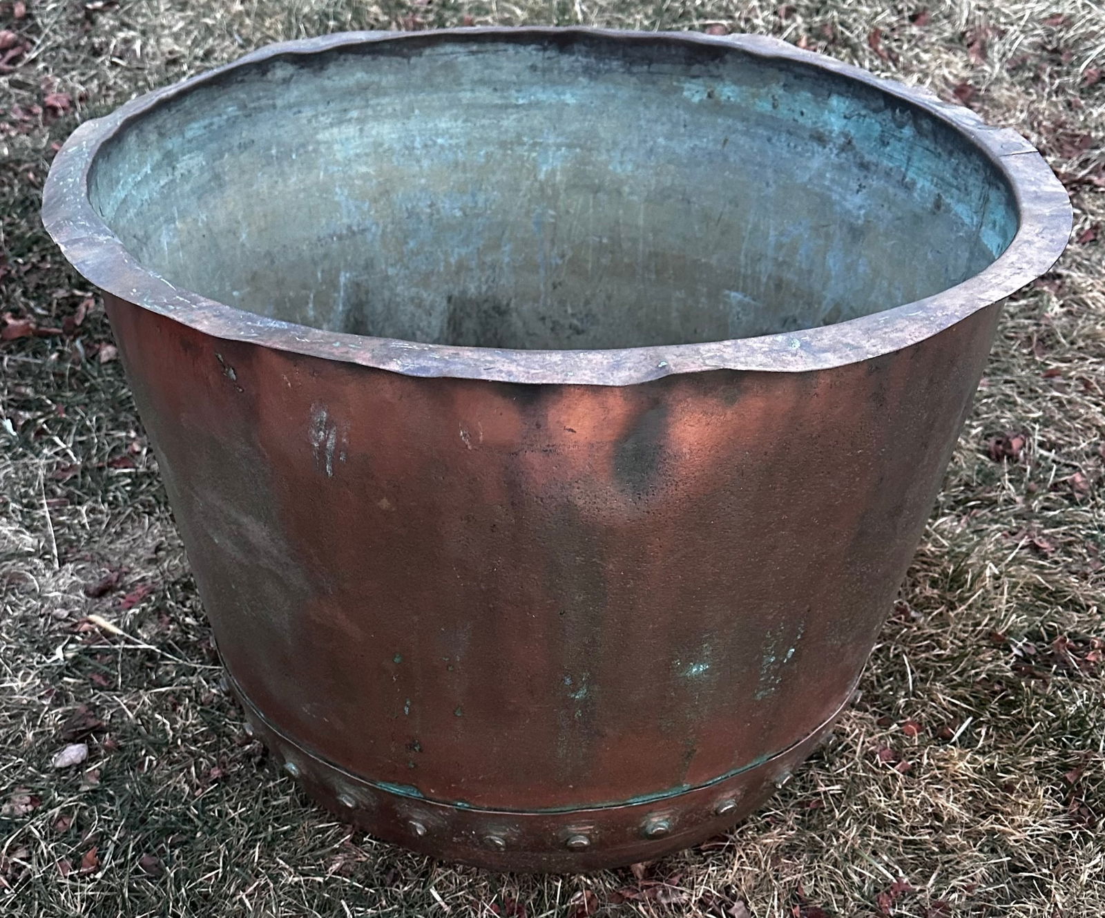 Large Riveted Copper & Brass Fireside Wood Bucket - Approx 18"Tx24"W (1 of 5)