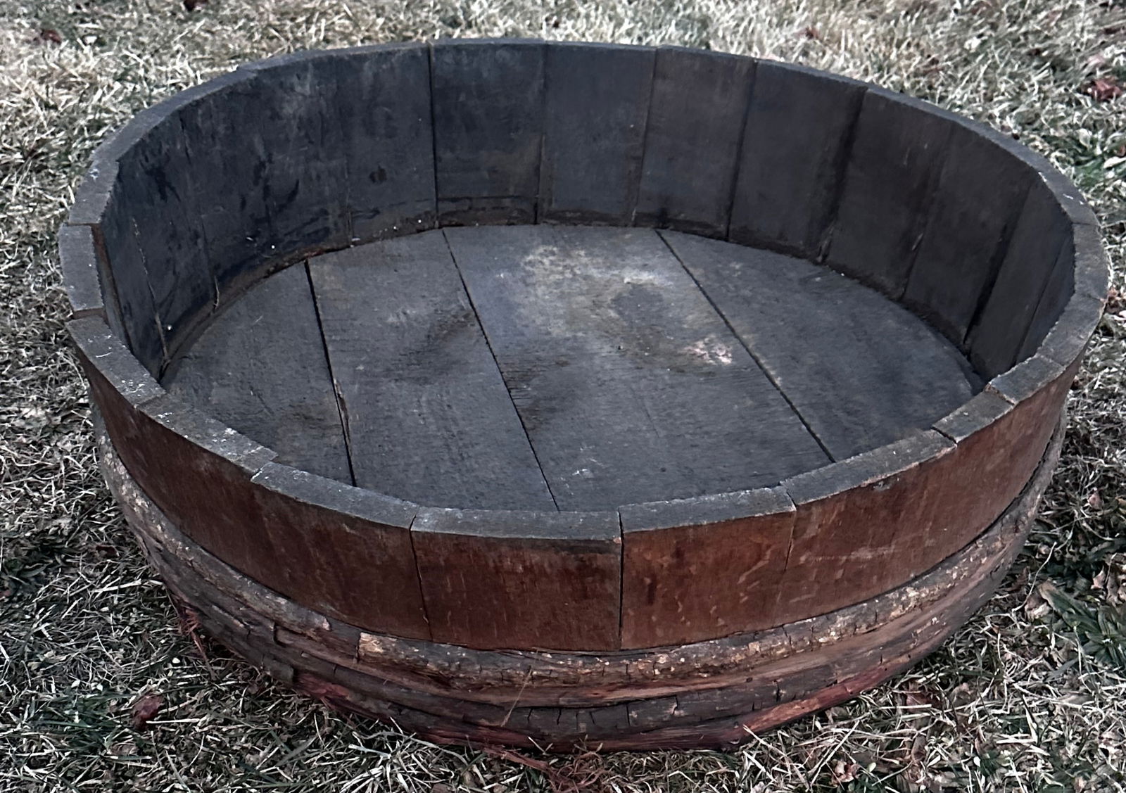 Antique Branch Banded Wooden Wash Bucket - approx 8"Tx29"W (1 of 6)