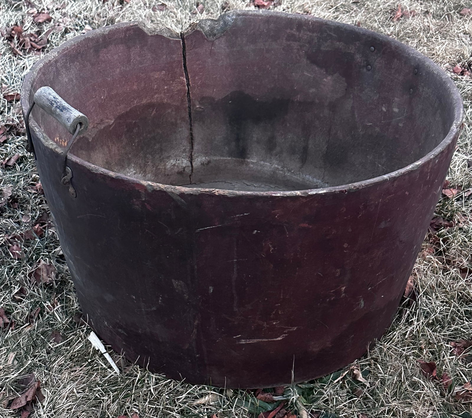 Primitive Fiber Wash Bucket with Handle - Old Red Paint - Approx 15"Tx28"W - Condition as Seen in (1 of 6)