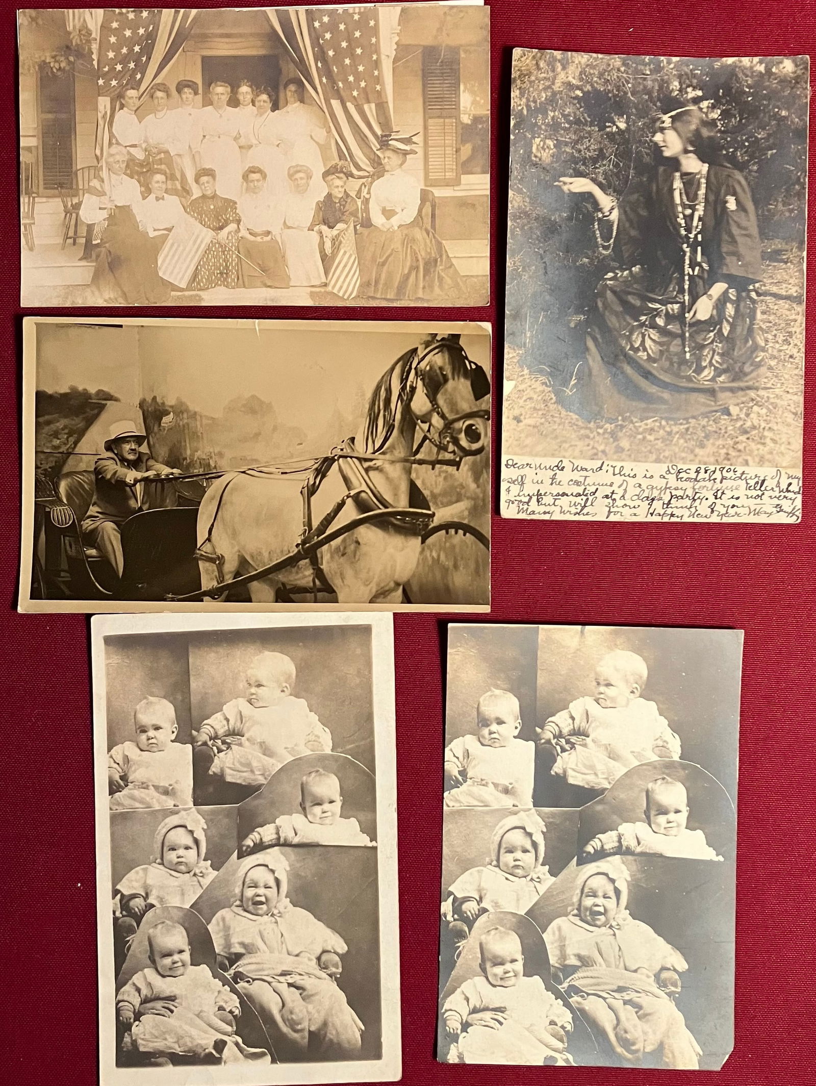 Real Photo Postcards - Man with Horse, Costumed Lady, Babies, Etc.: Real Photo Postcards - Man with Horse, Costumed Lady, Babies, Etc.