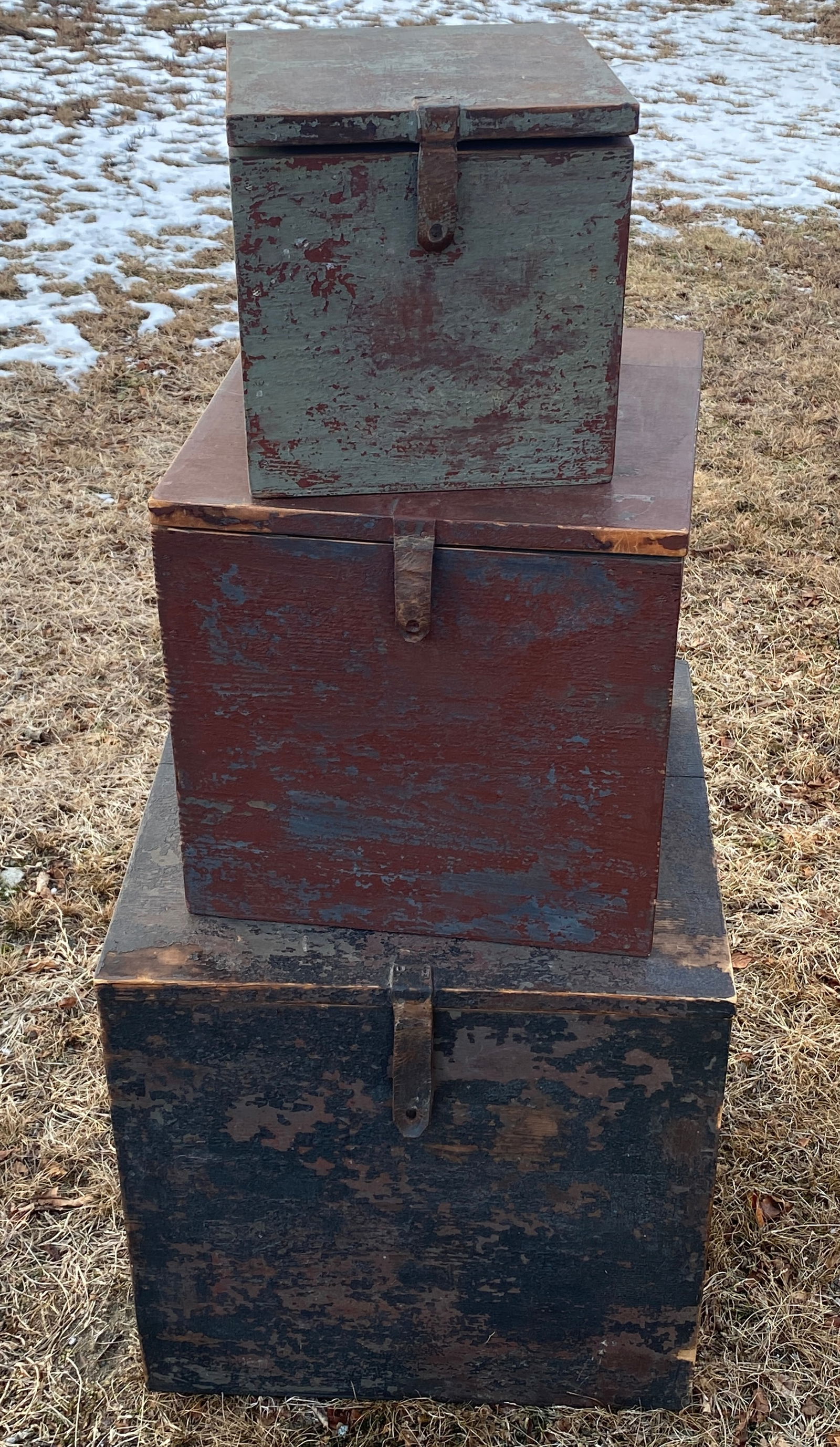 Three Painted Wooden Hinged Top Boxes (1 of 5)